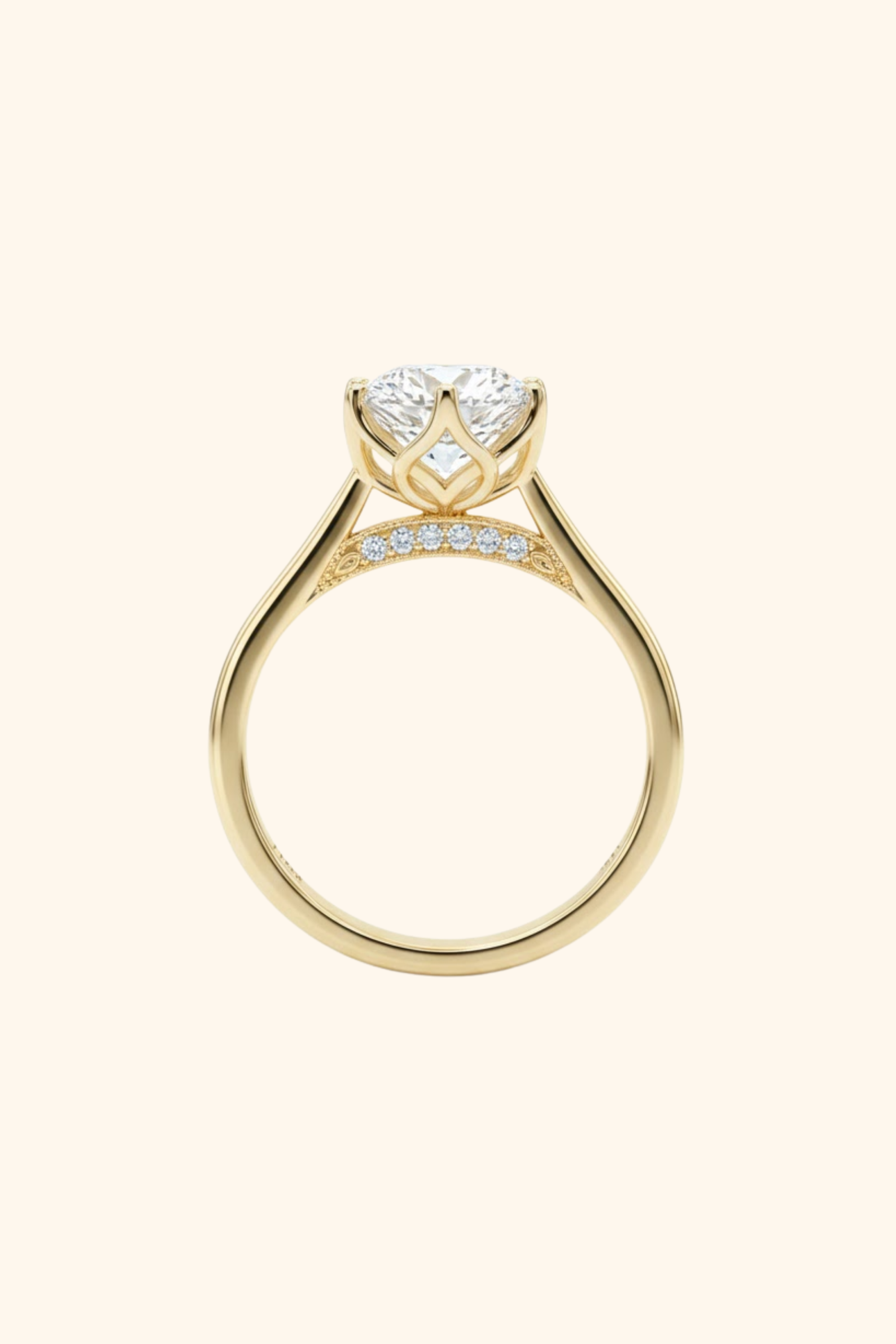 Oval Solitaire with Pave Bridge Tulip Ring
