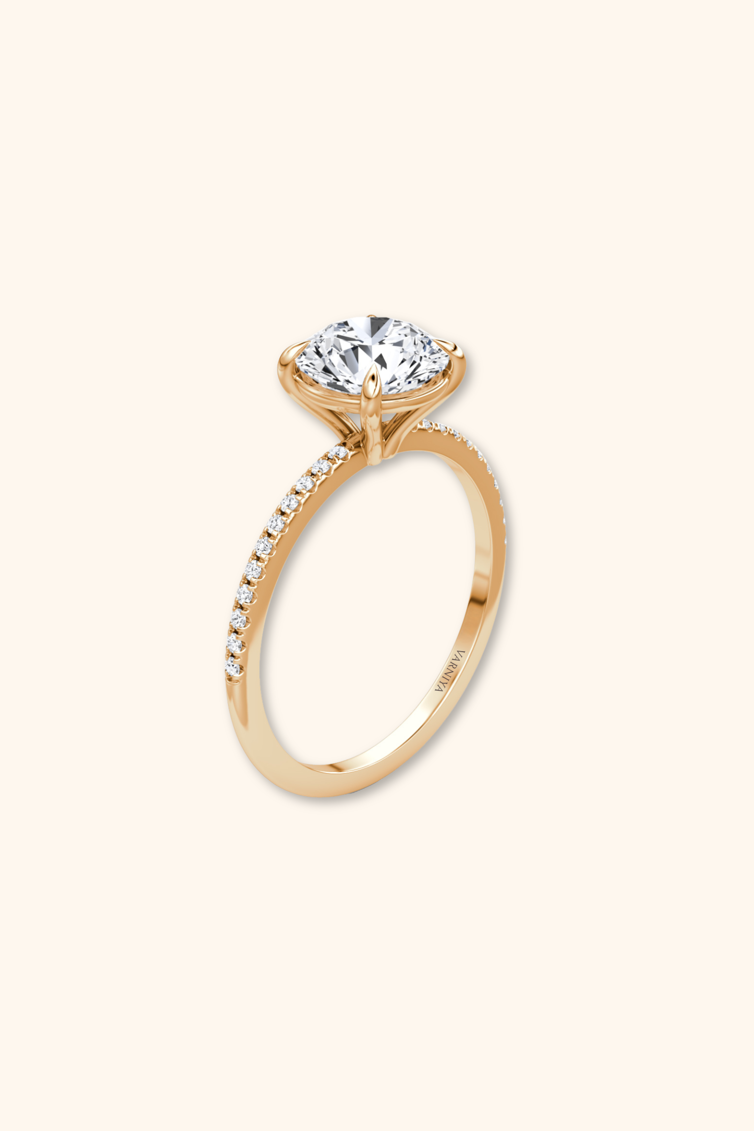 2 Carat 4 Prong Timeless Grace Pavé Ring with Round Solitaire