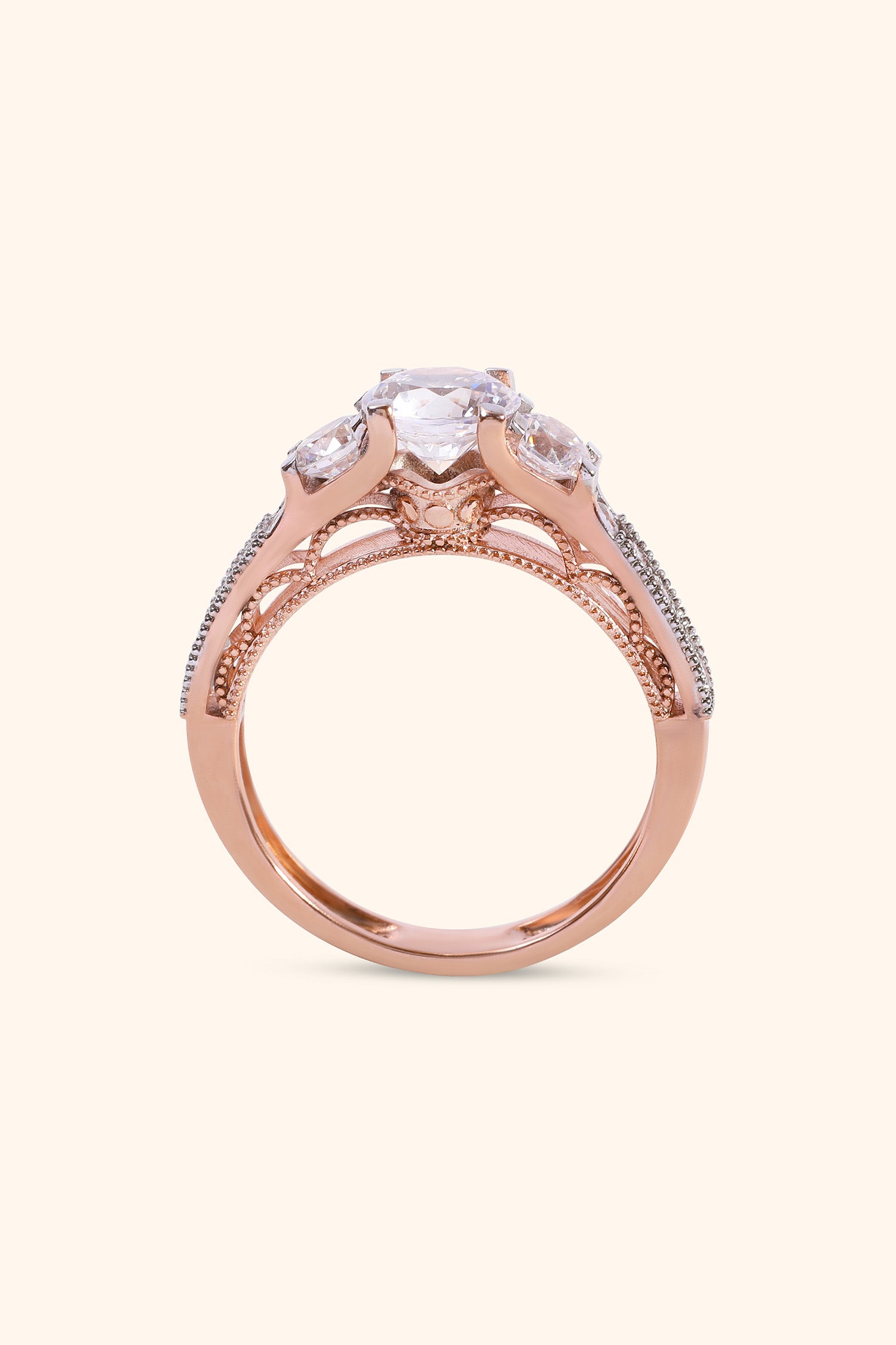 Ahania Trilogy Round Brilliant Solitaire Pave Ring