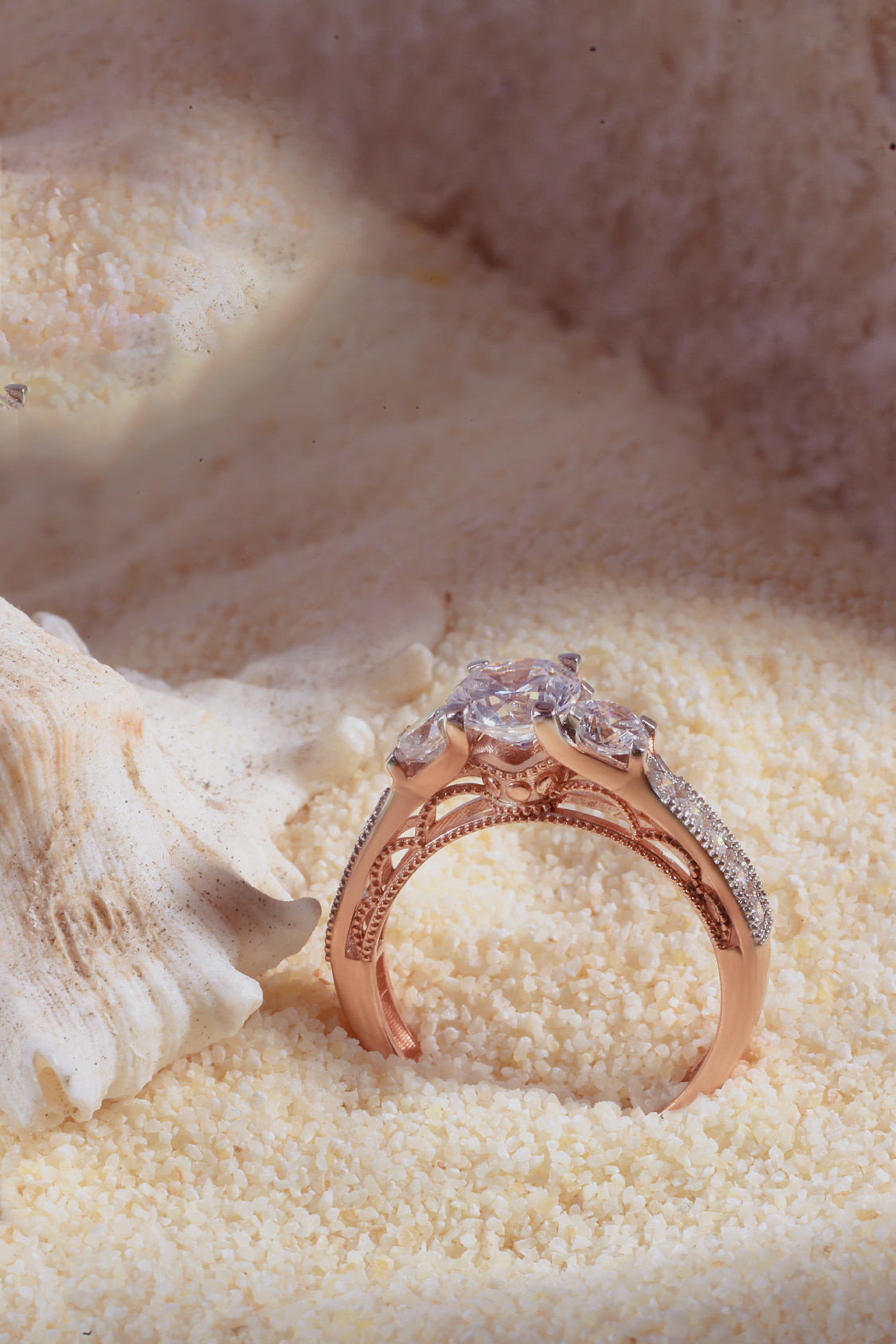 Ahania Trilogy Round Brilliant Solitaire Pave Ring