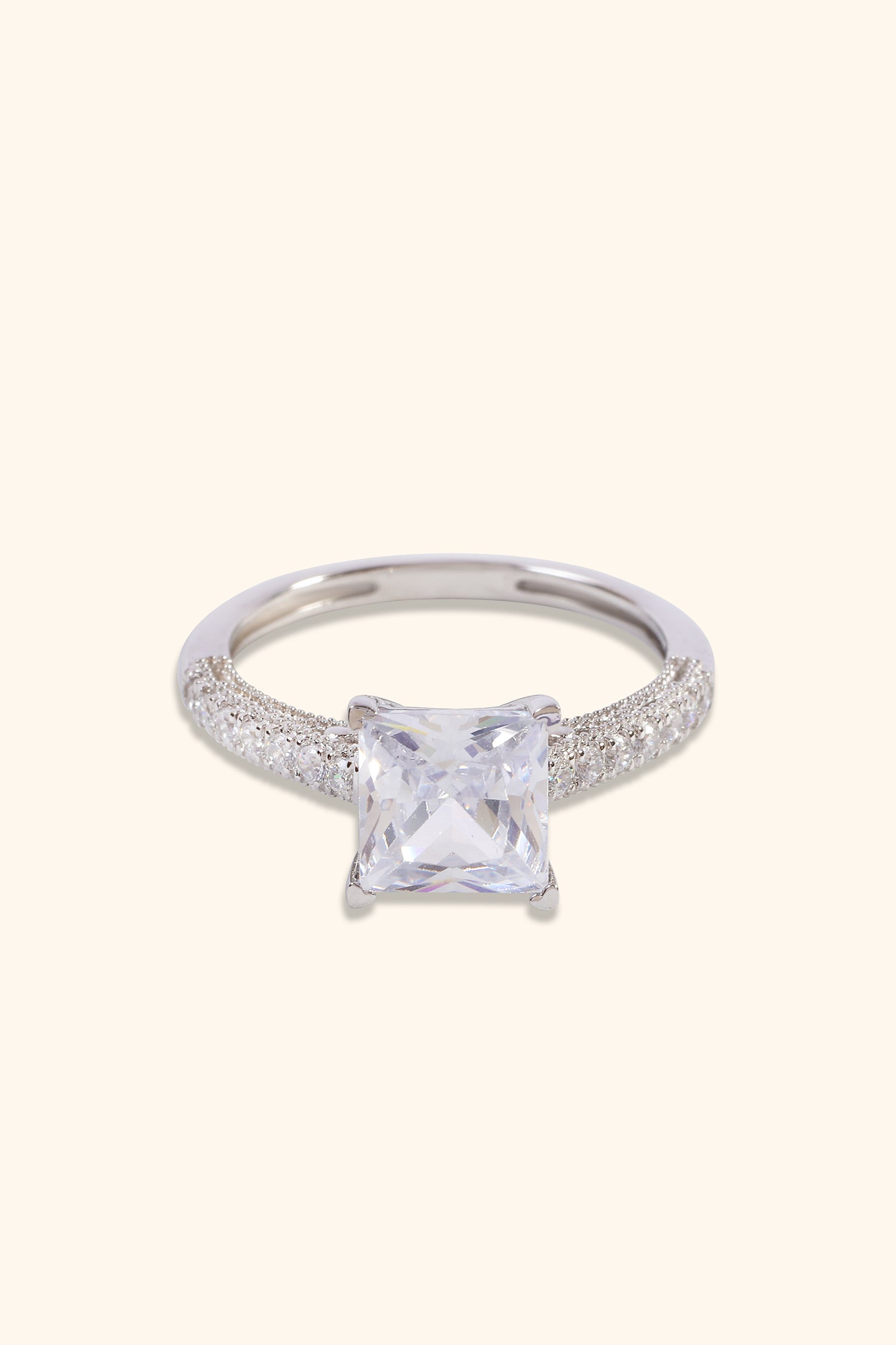 Luna Princess Solitaire Pave Ring