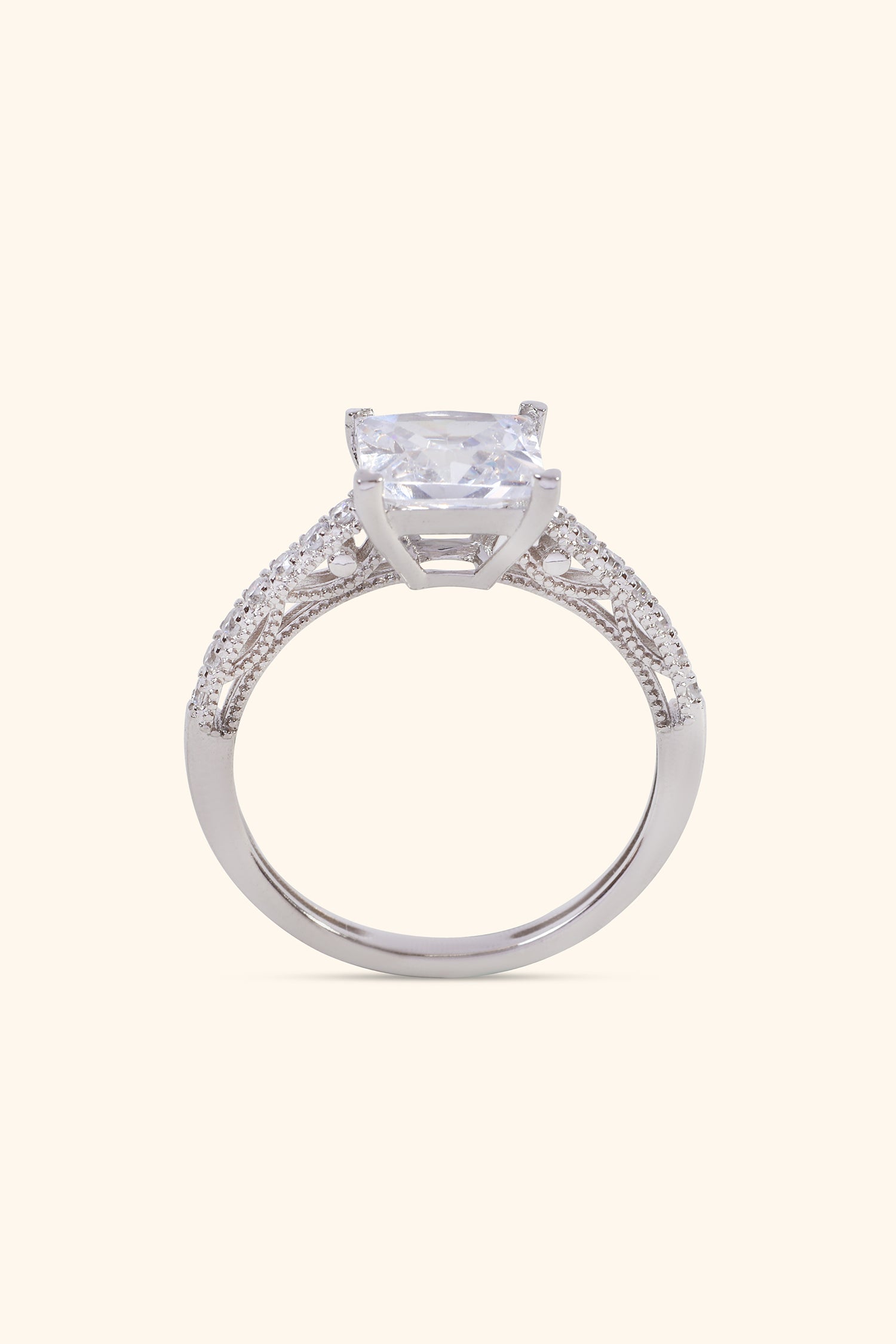 Luna Princess Solitaire Pave Ring
