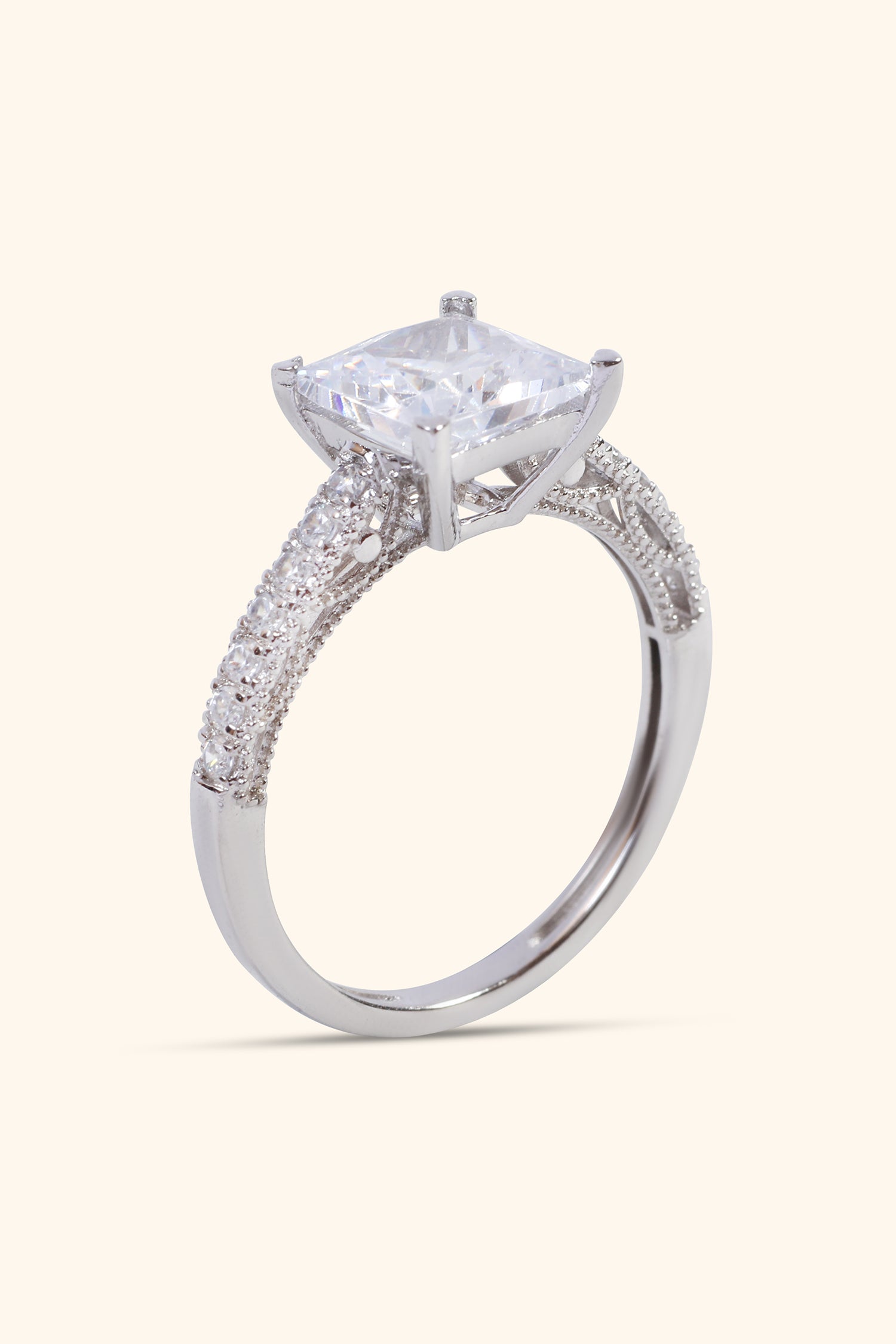 Luna Princess Solitaire Pave Ring