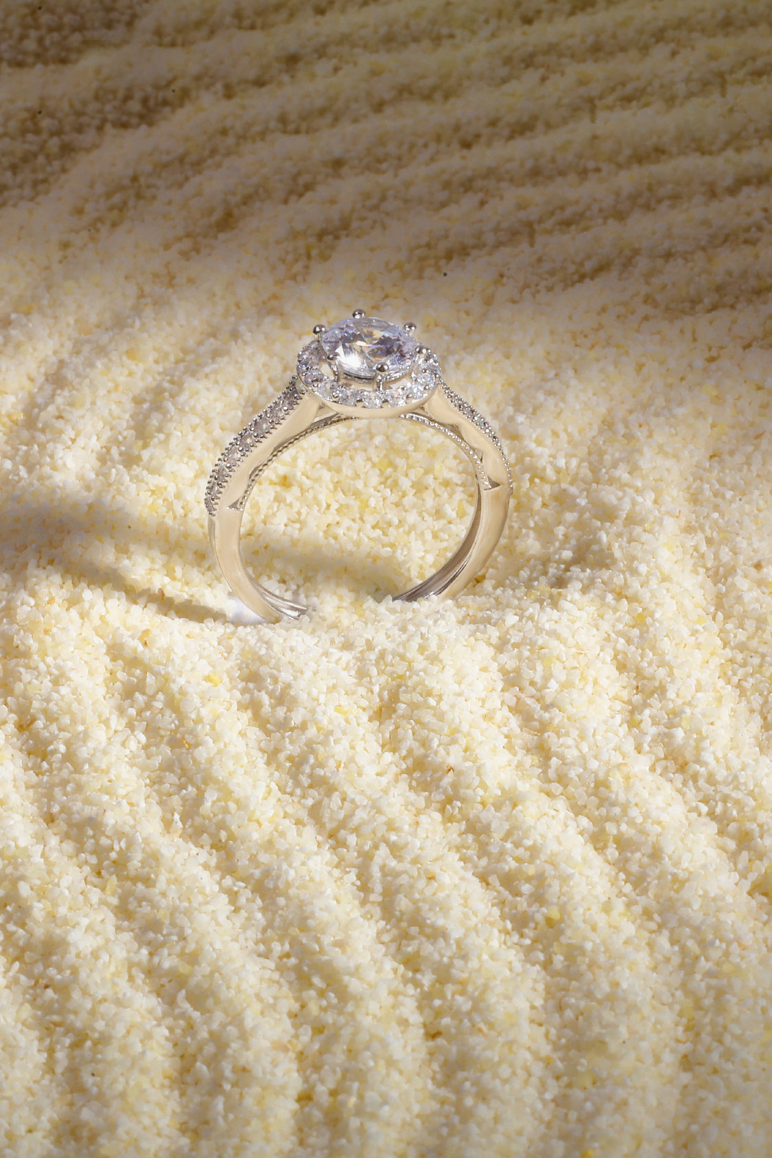 Gabriela with Round Brilliant Solitaire with Halo and Pavé Band