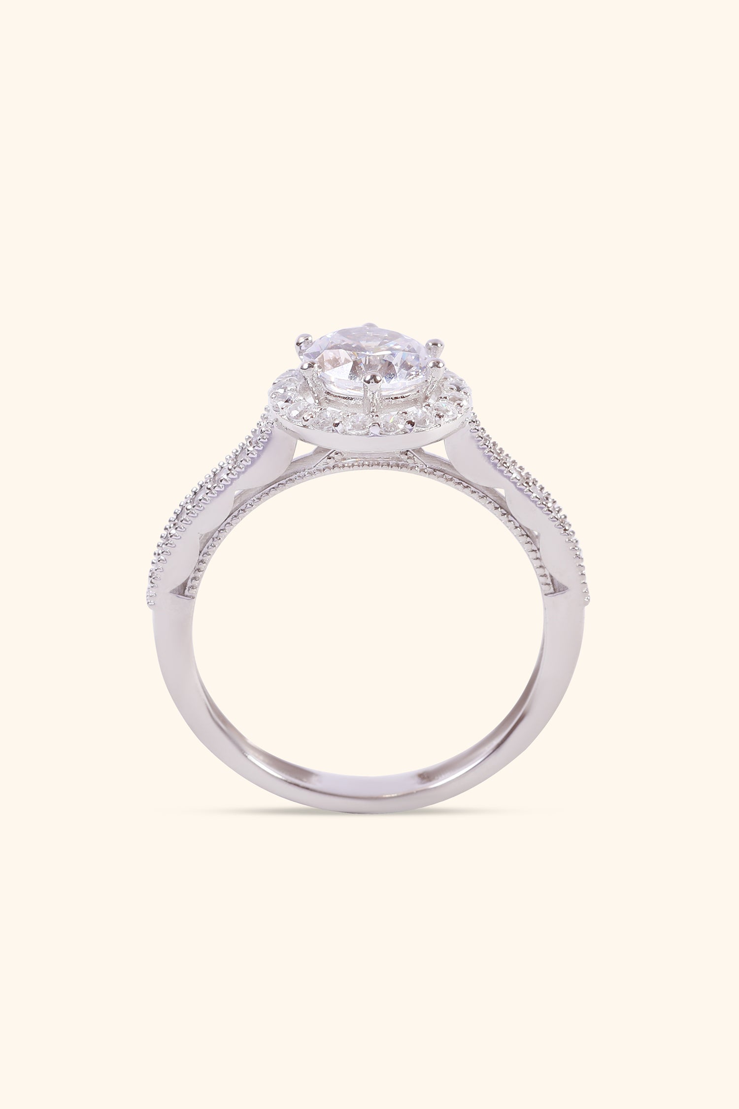 Gabriela with Round Brilliant Solitaire with Halo and Pavé Band