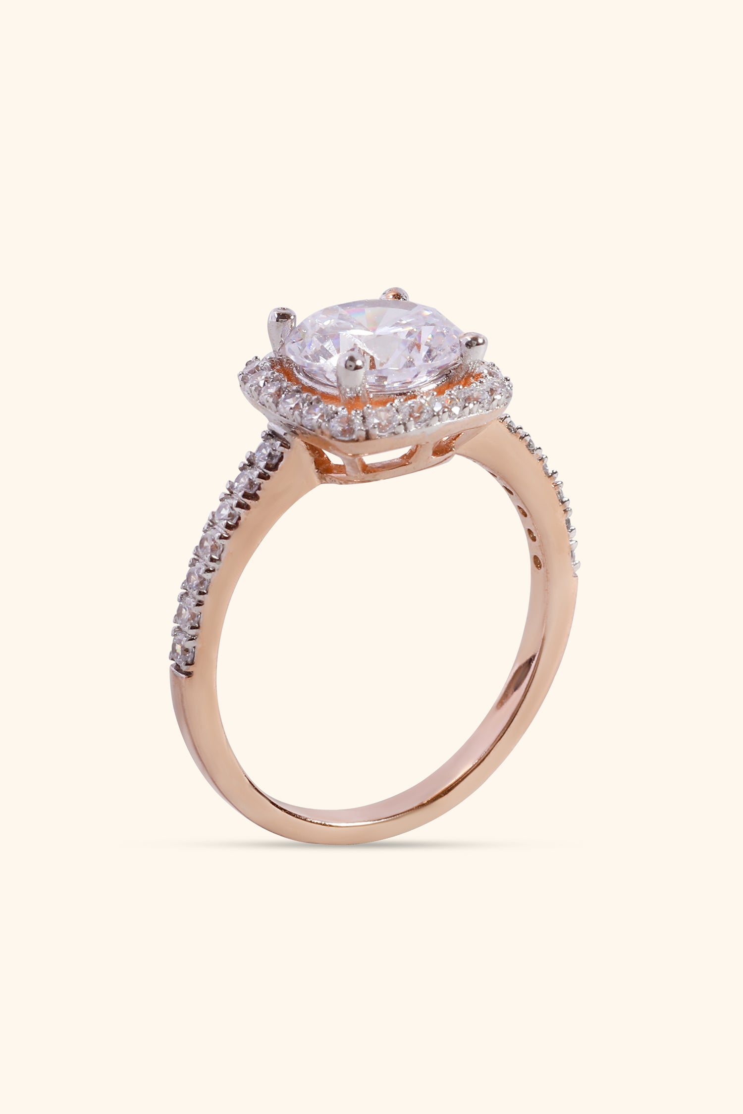 Rosalinda with Round Brilliant SolitaireRosalinda with Round Brilliant Solitaire and Halo on a Pave Ring