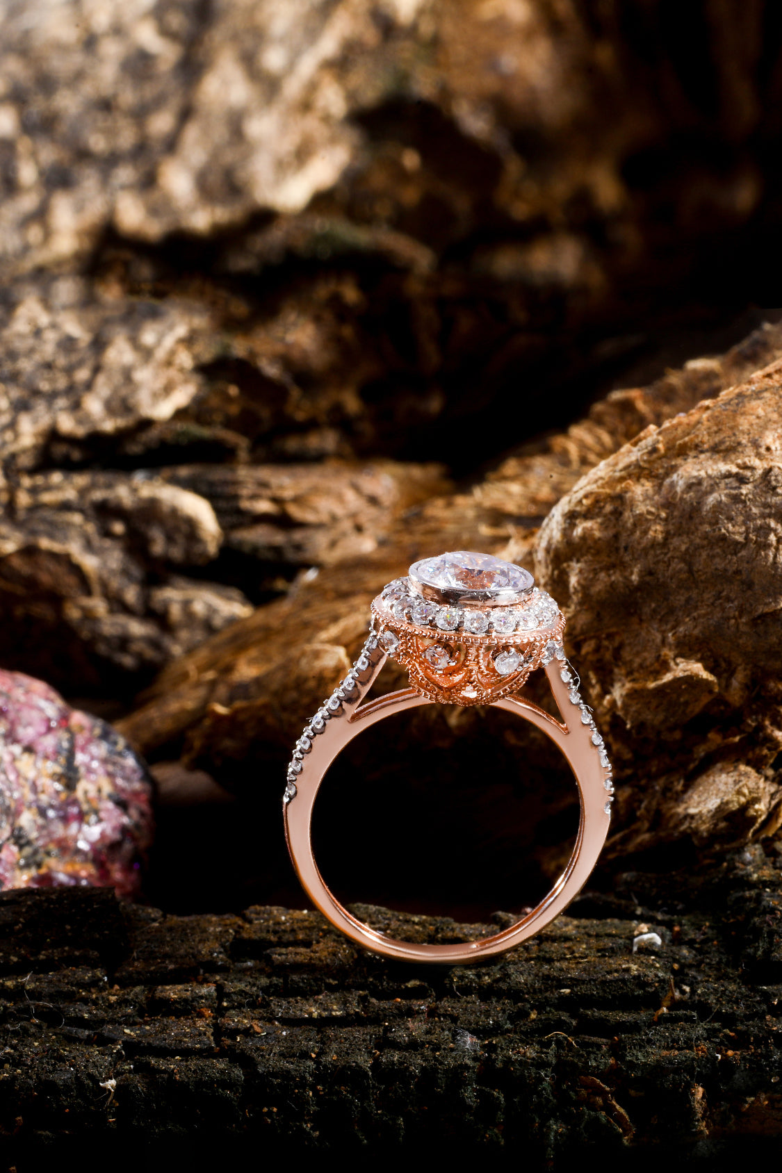 Mumtaz Studded Halo and Pave Ring