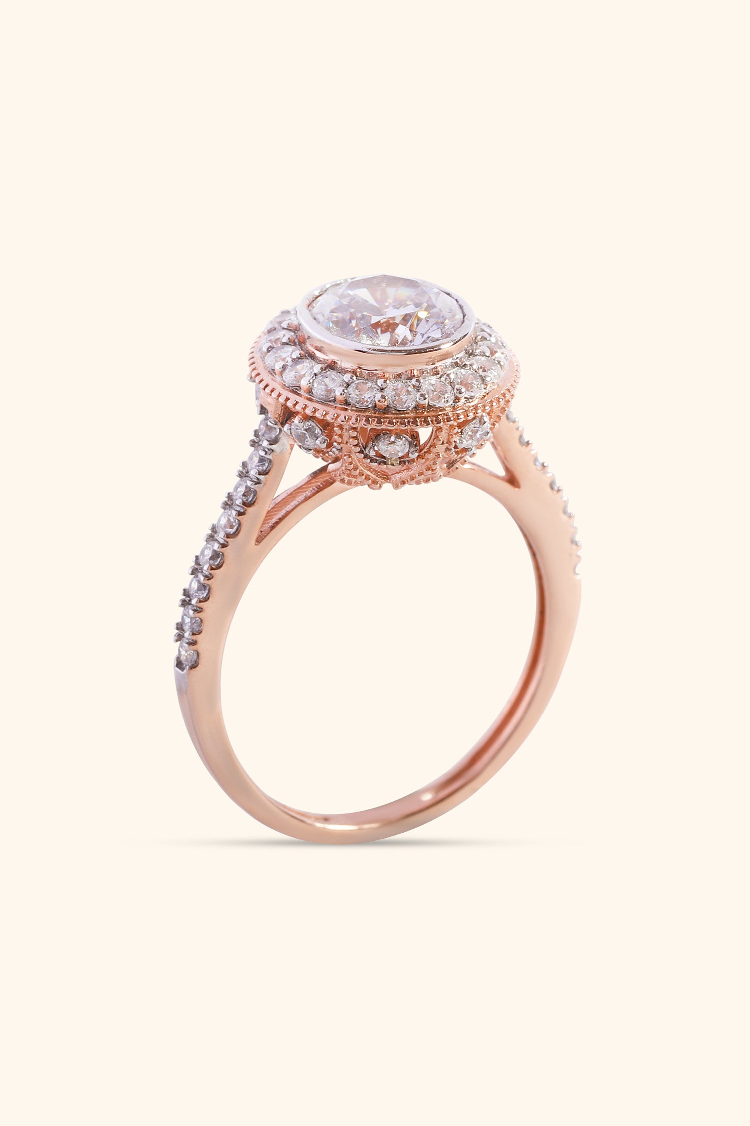 Mumtaz Studded Halo and Pave Ring