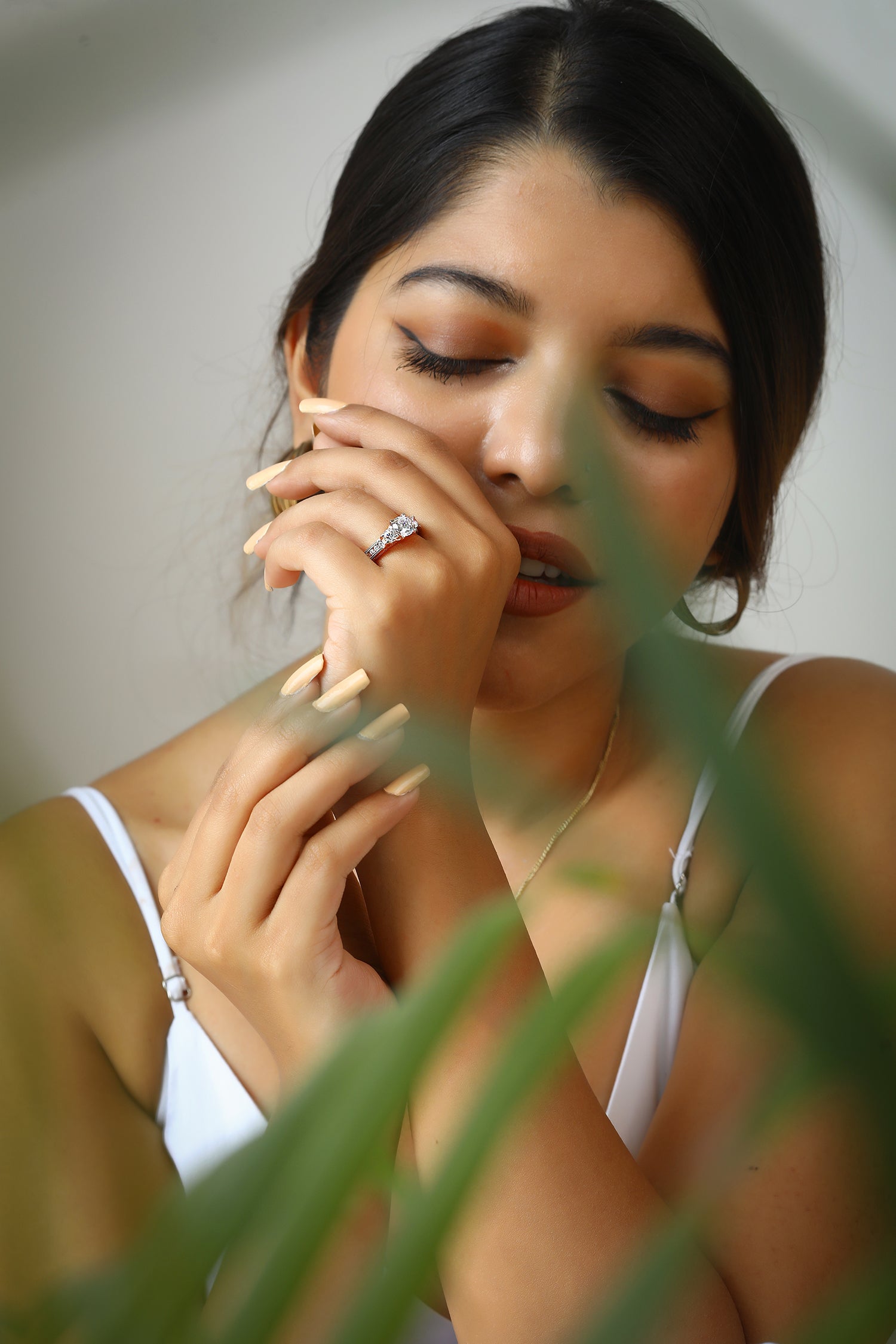 Ahania Trilogy Round Brilliant Solitaire Pave Ring