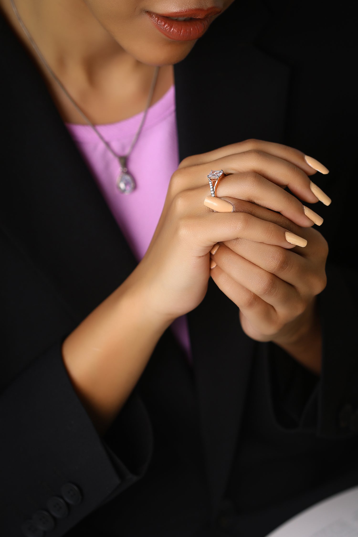 Victoria Emerald Solitaire Ring on an Alt-Pavé Ring