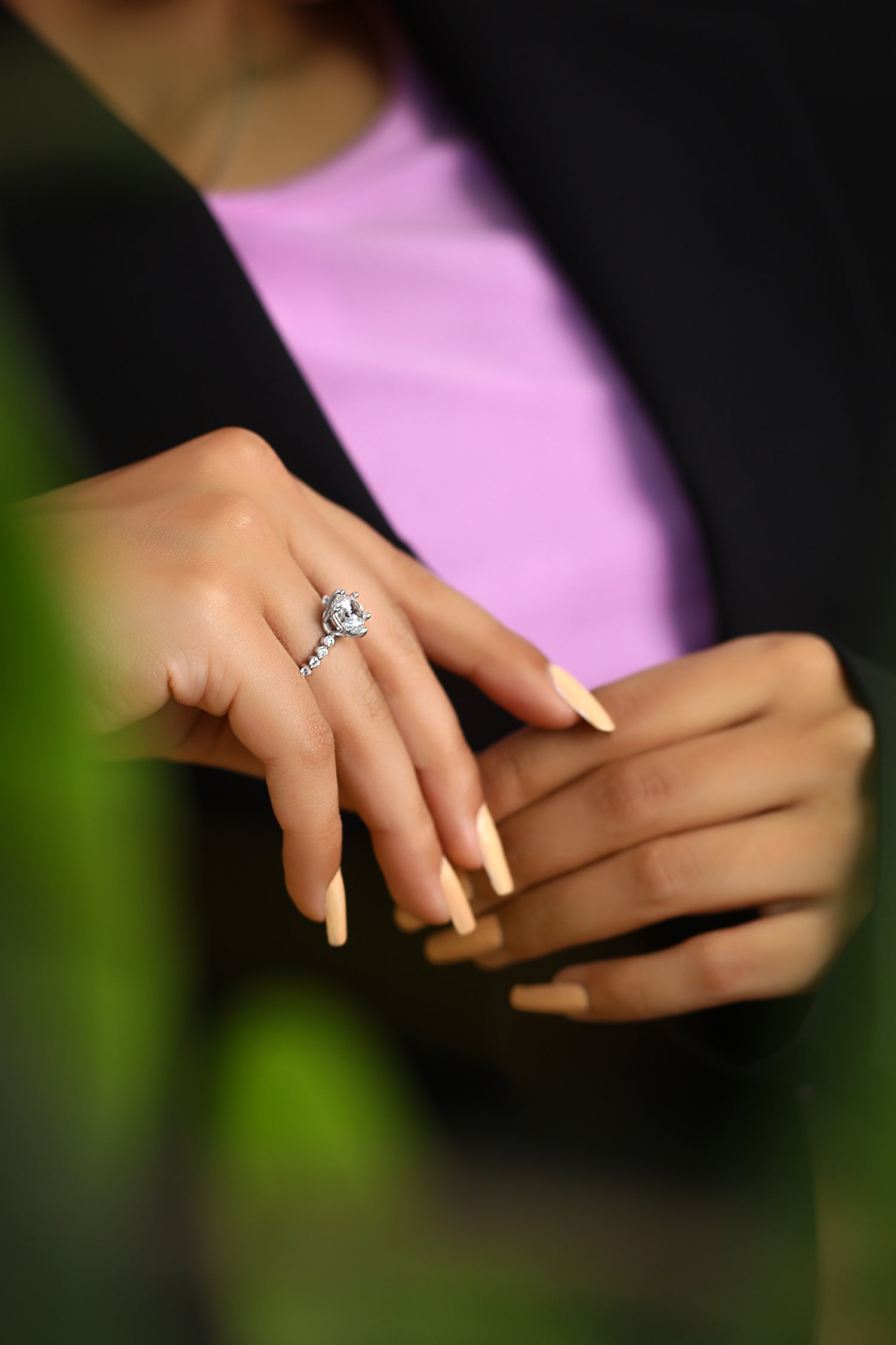 Paloma Studded Pave Ring with Round Solitaire