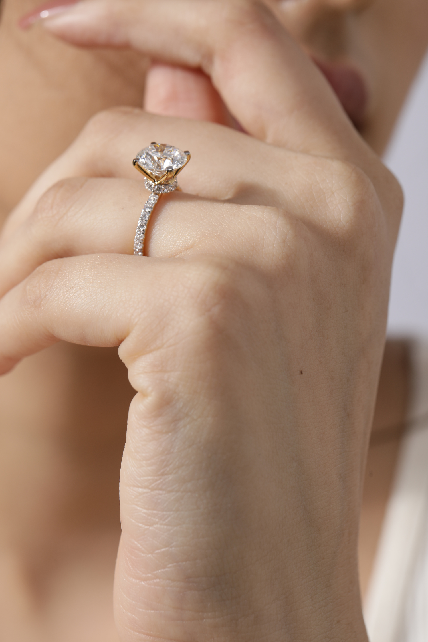 3.03Ct Nelly Hidden Halo Pavè Ring with a Round Brilliant Solitaire in Ring Size 8