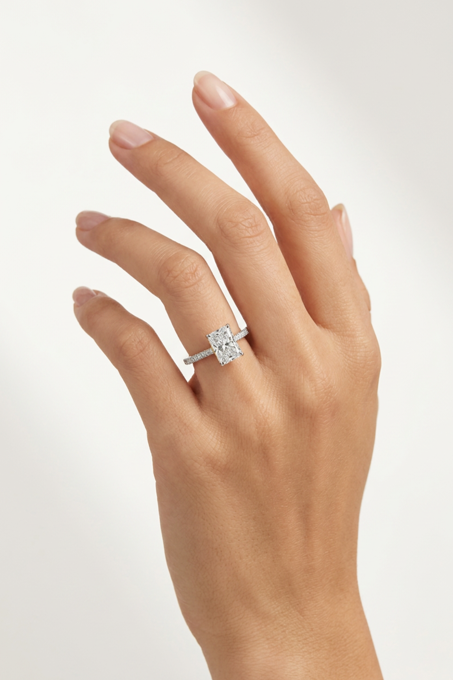 1.03Ct Valentina Pavé Ring with Radiant Solitaire in Ring Size 9