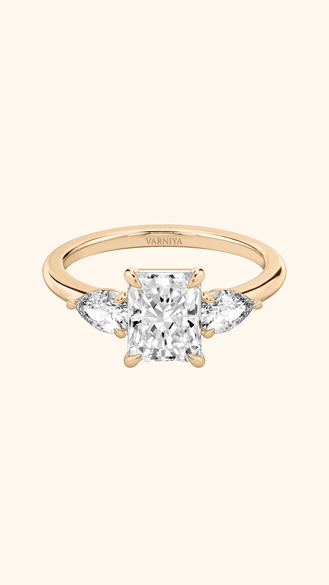 Trilogy Grace Radiant Solitaire Ring with Pear Side Stones