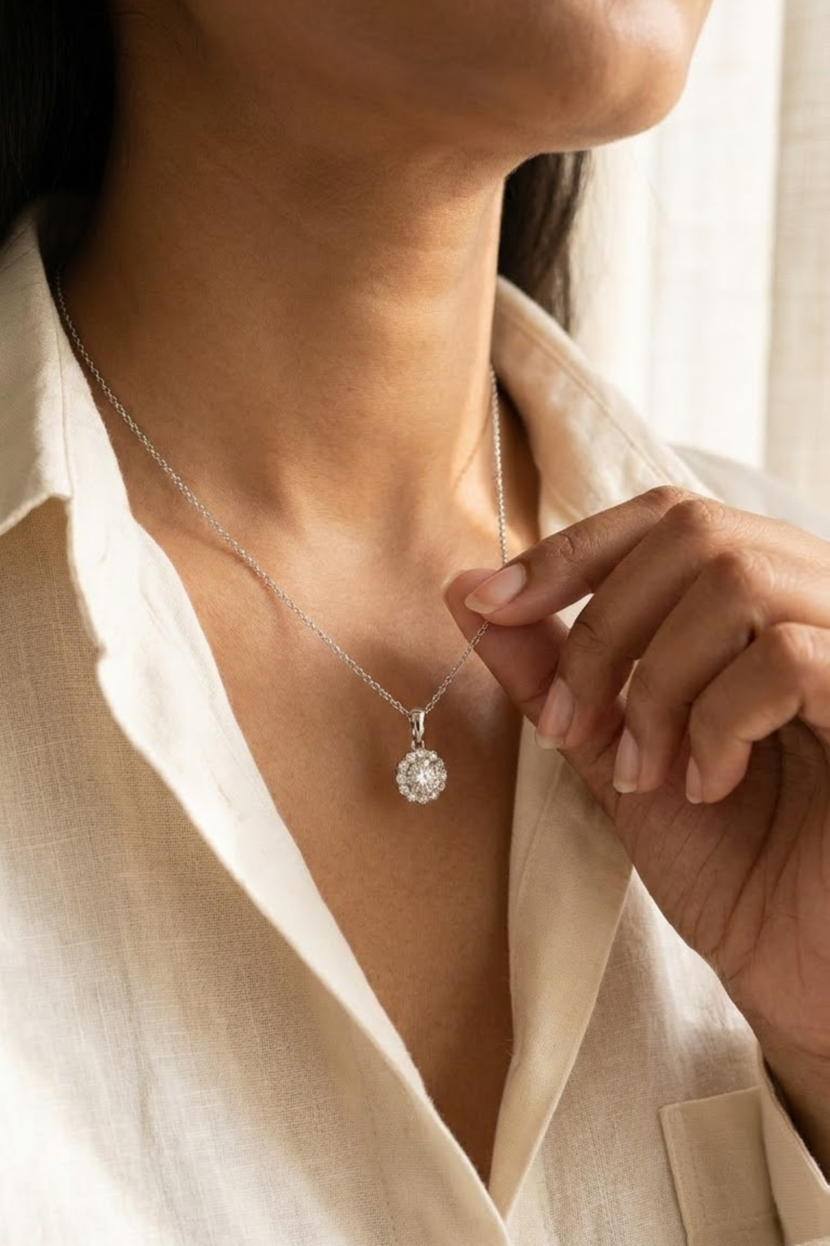 0.55Ct Snowflake Halo Round Brilliant Solitaire Pendant
