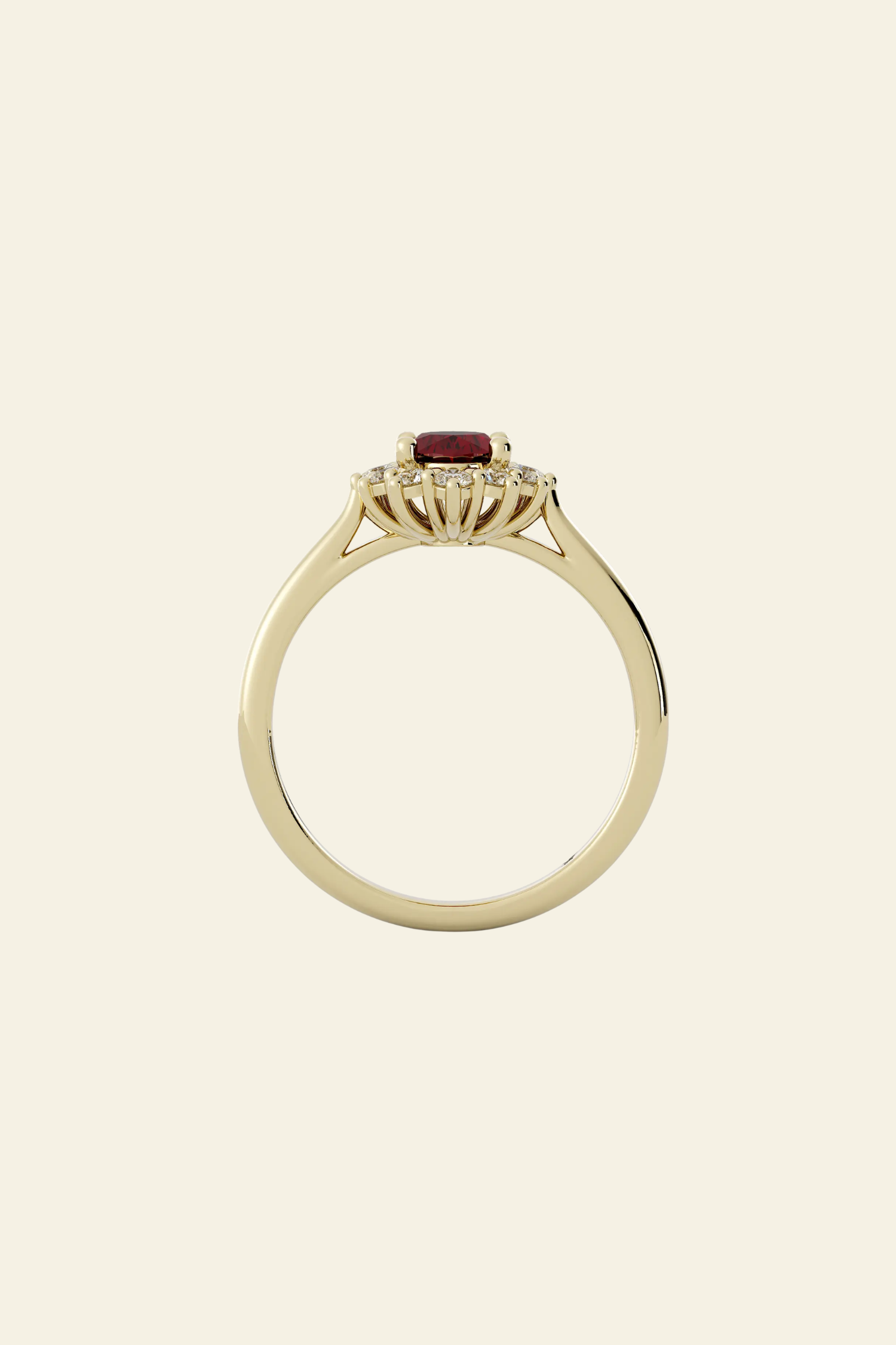 Diana Ruby Red Oval Halo Solitaire Ring
