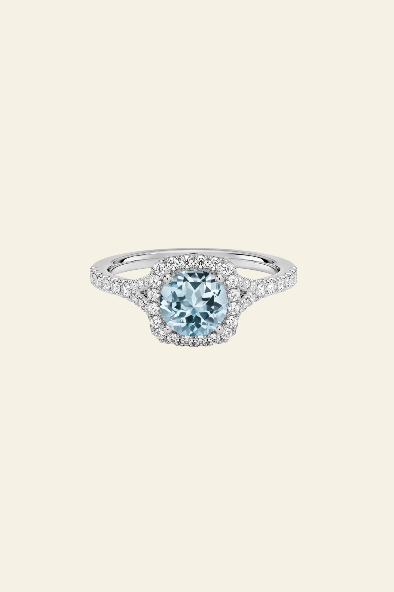 Celeste Aquamarine Round Halo Split Pavé Ring