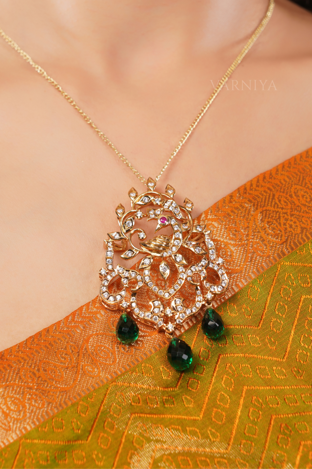 Traditional Aurelia Peacock Drop Pendant