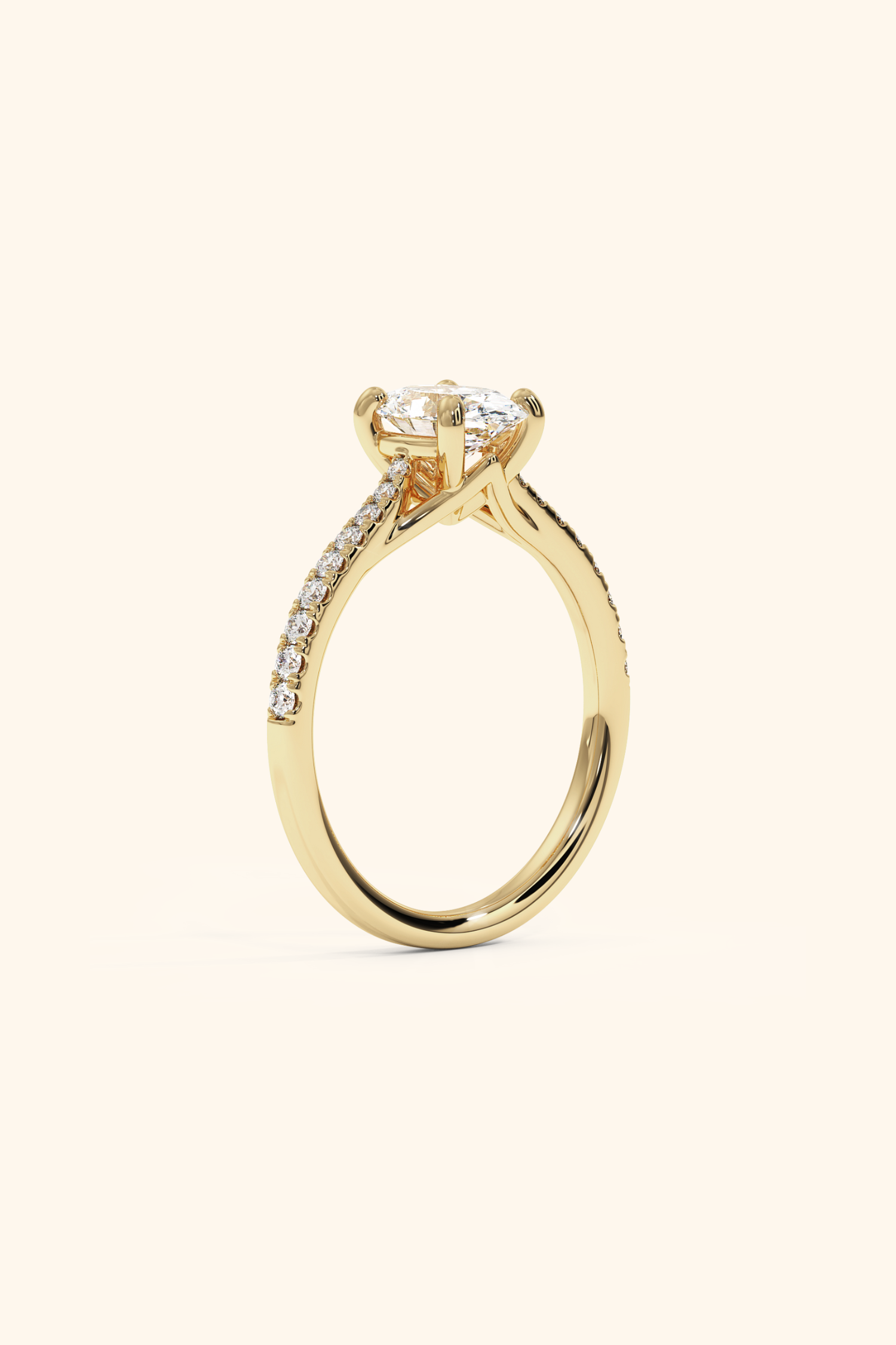 Valentina Pavé Ring with an Oval Solitaire