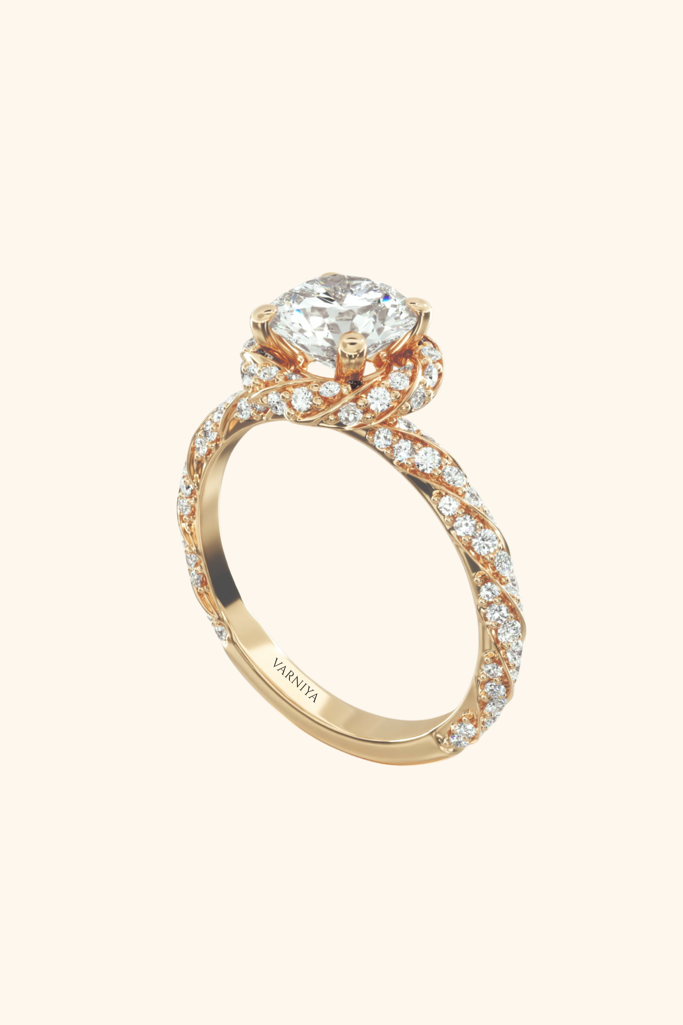 Naomi Twisted Pavé Diamond Halo Ring