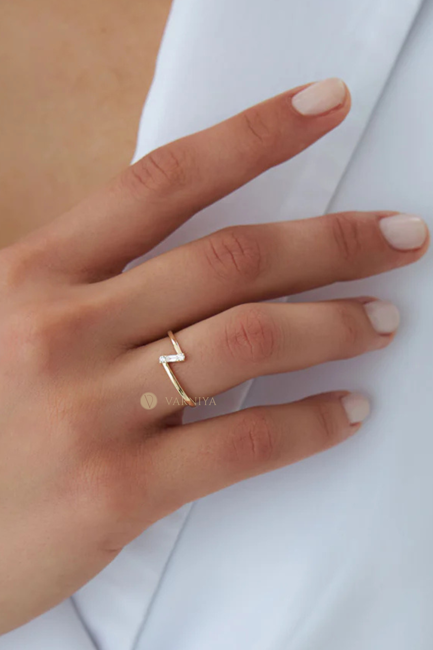 Dainty Baguette Slope Diamond Ring
