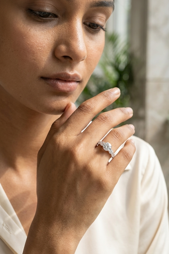 1.05Ct Cielo Pavé Ring with Round Brilliant Solitaire in Ring Size 10