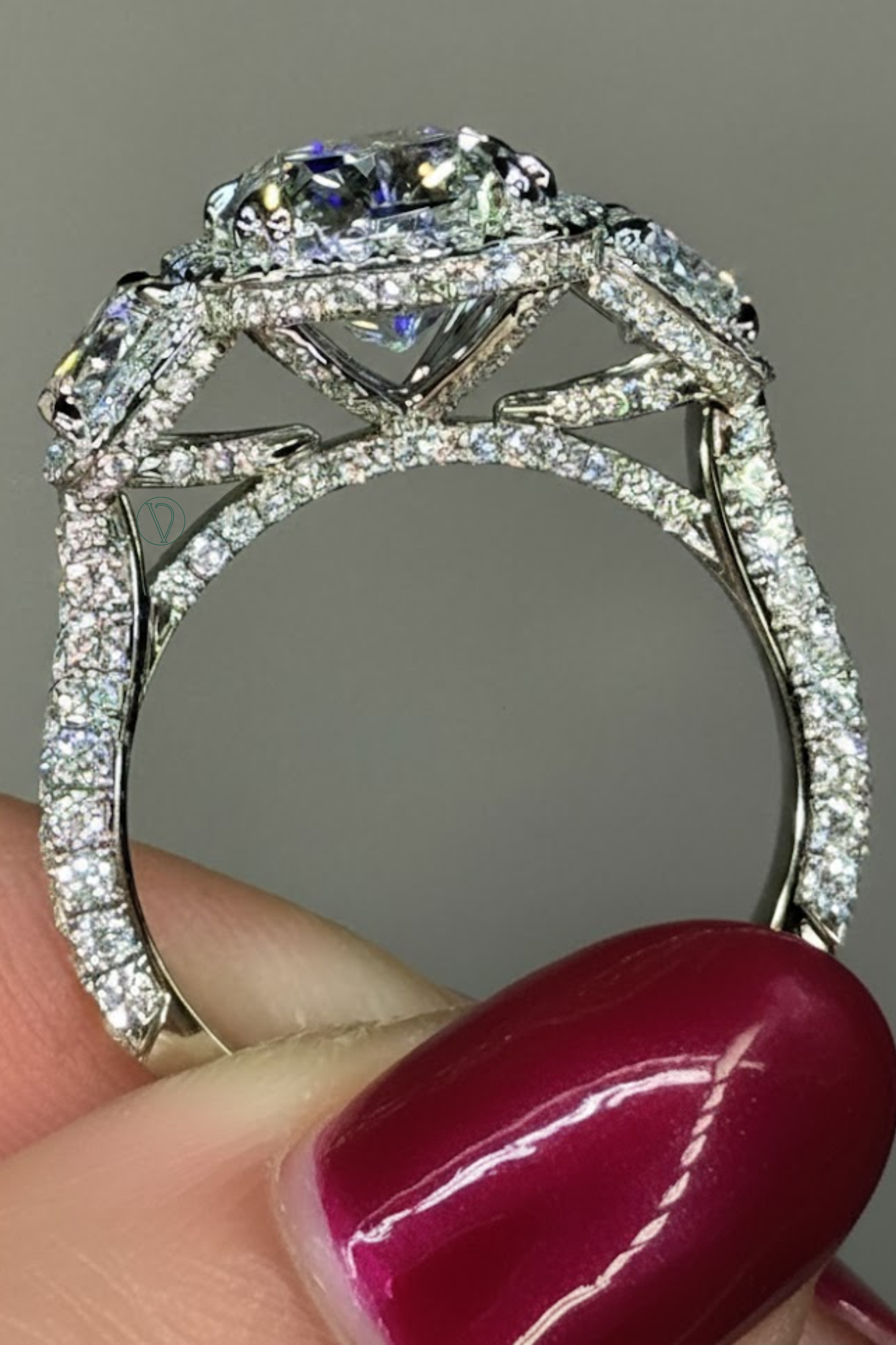 Felicia Three Stone Halo Ring