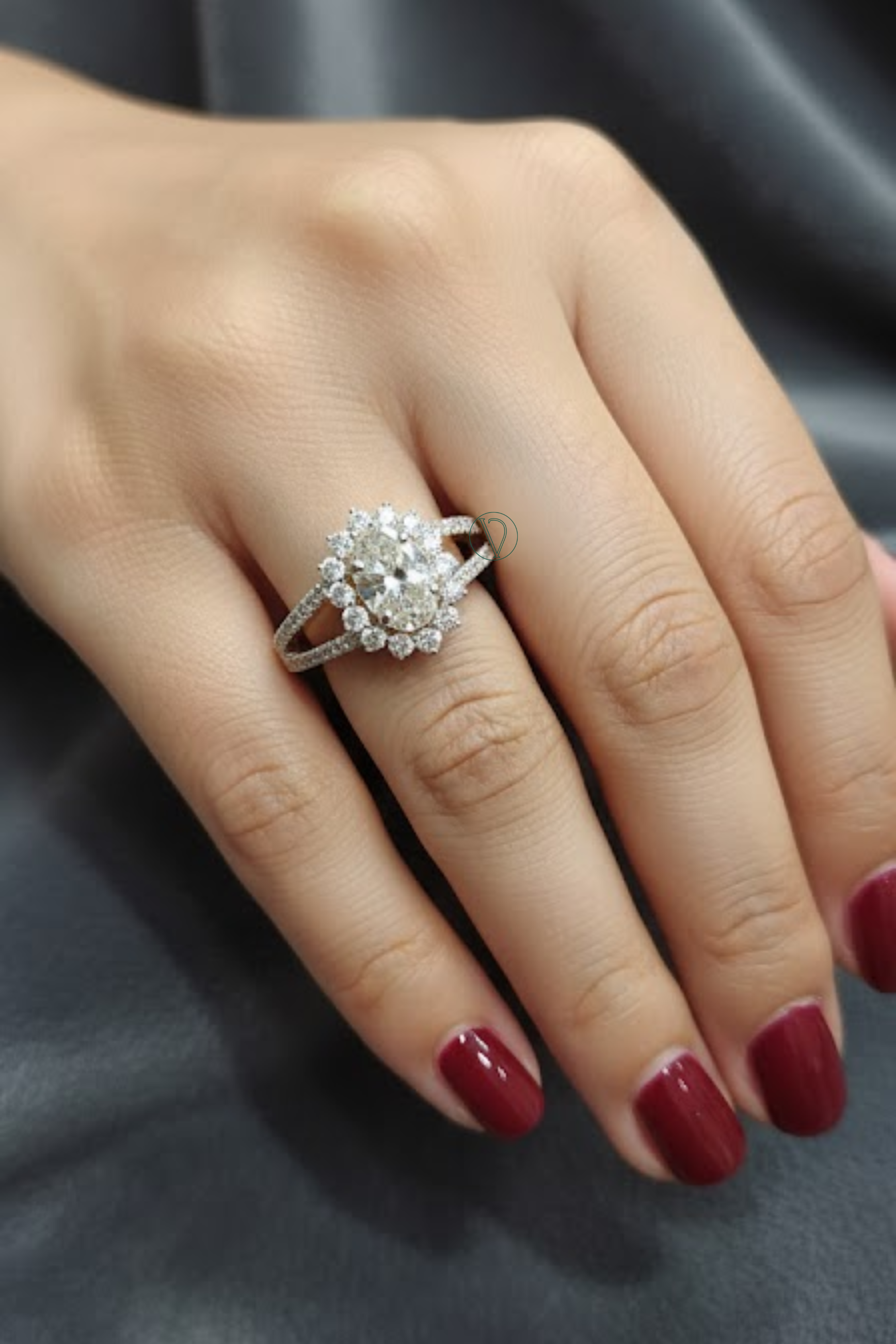 Veronique Oval Solitaire Halo Pavé Ring