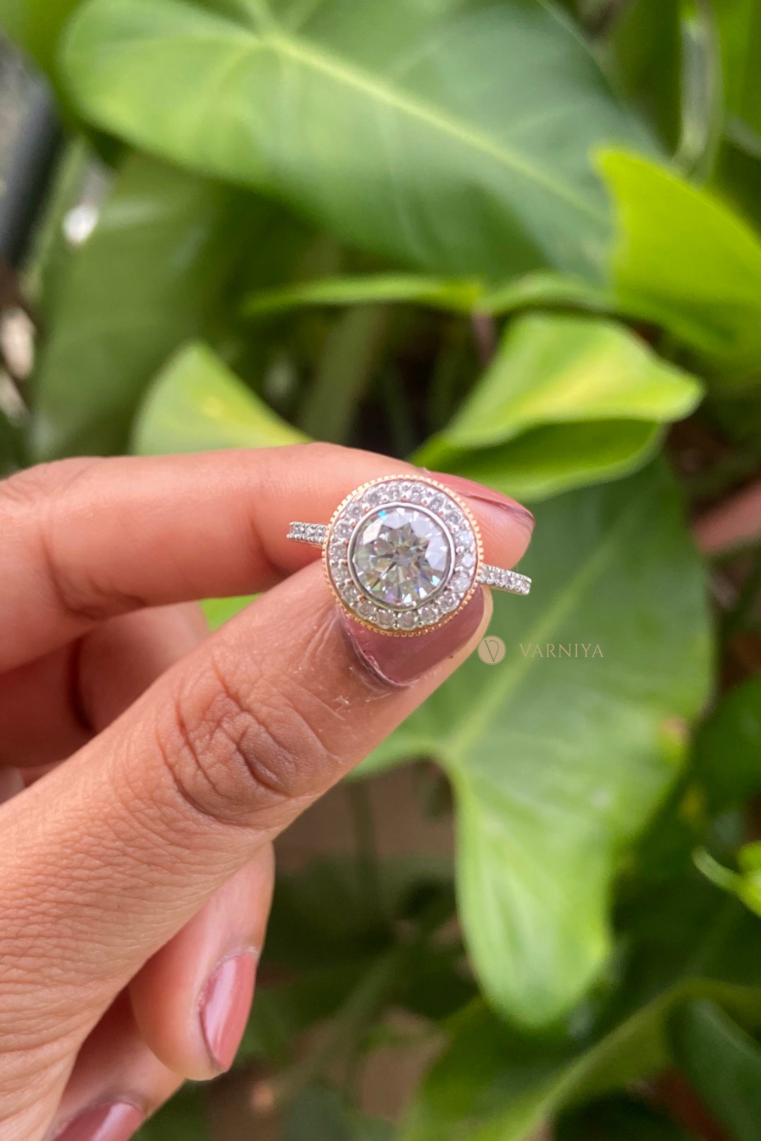 Mumtaz Studded Halo and Pave Ring