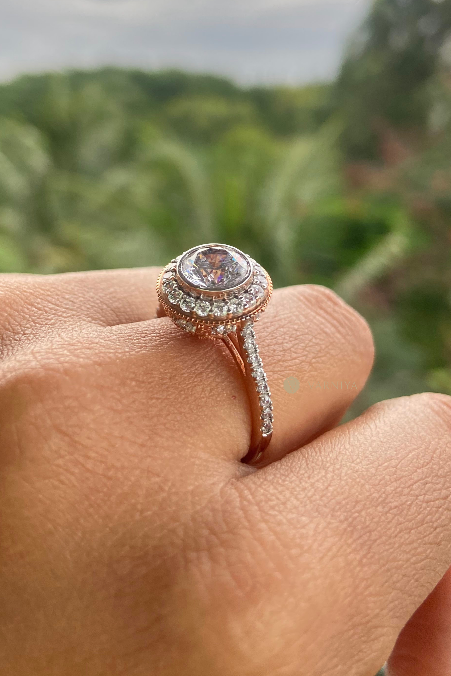 Mumtaz Studded Halo and Pave Ring