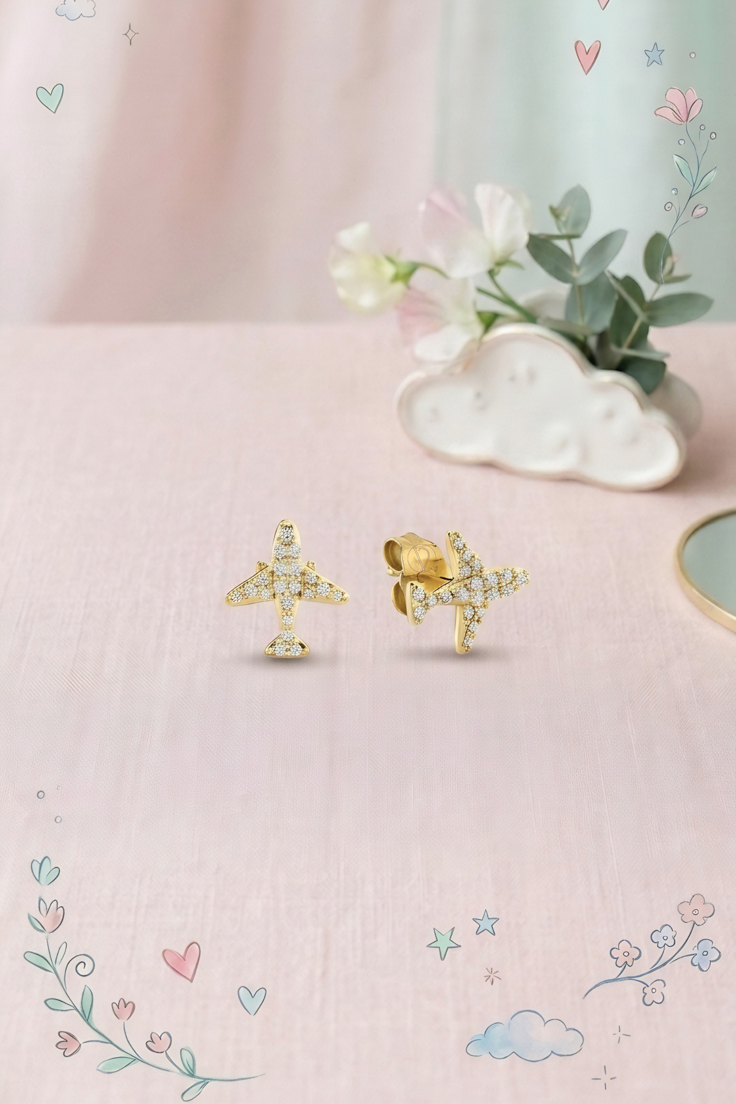 Kids Diamond Airplane Studs
