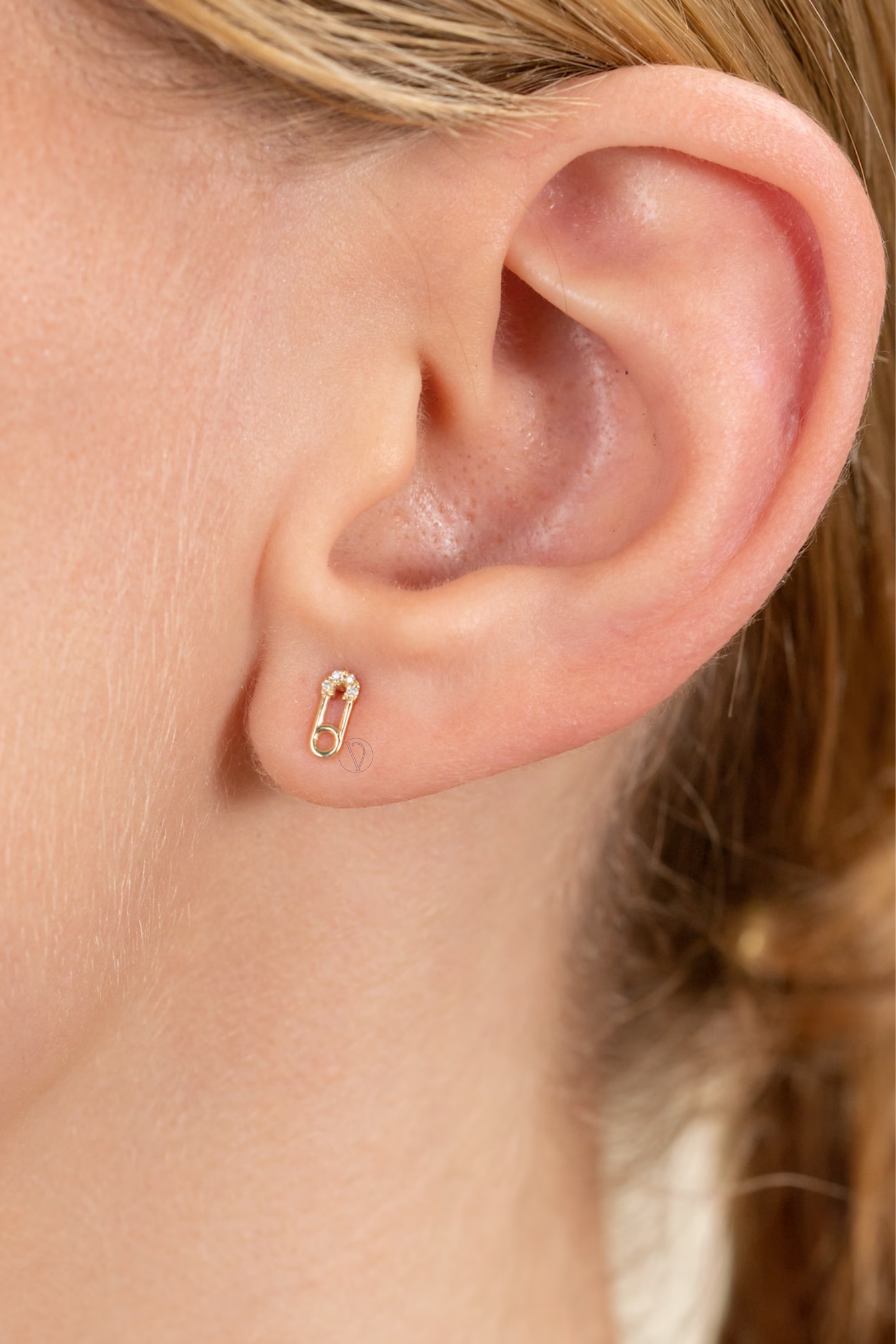 Kids Diamond Safety Pin Earrings