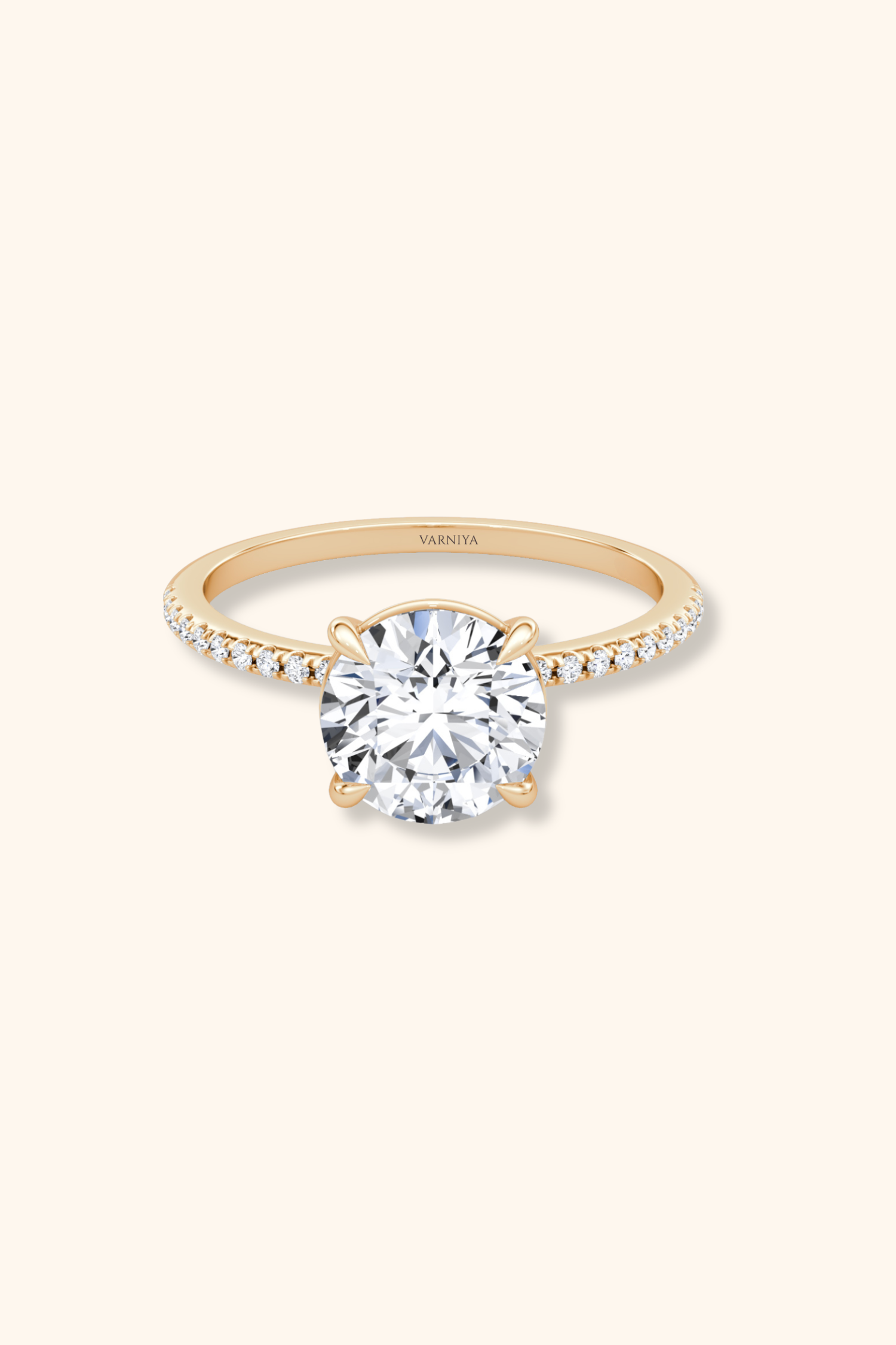 2 Carat 4 Prong Timeless Grace Pavé Ring with Round Solitaire