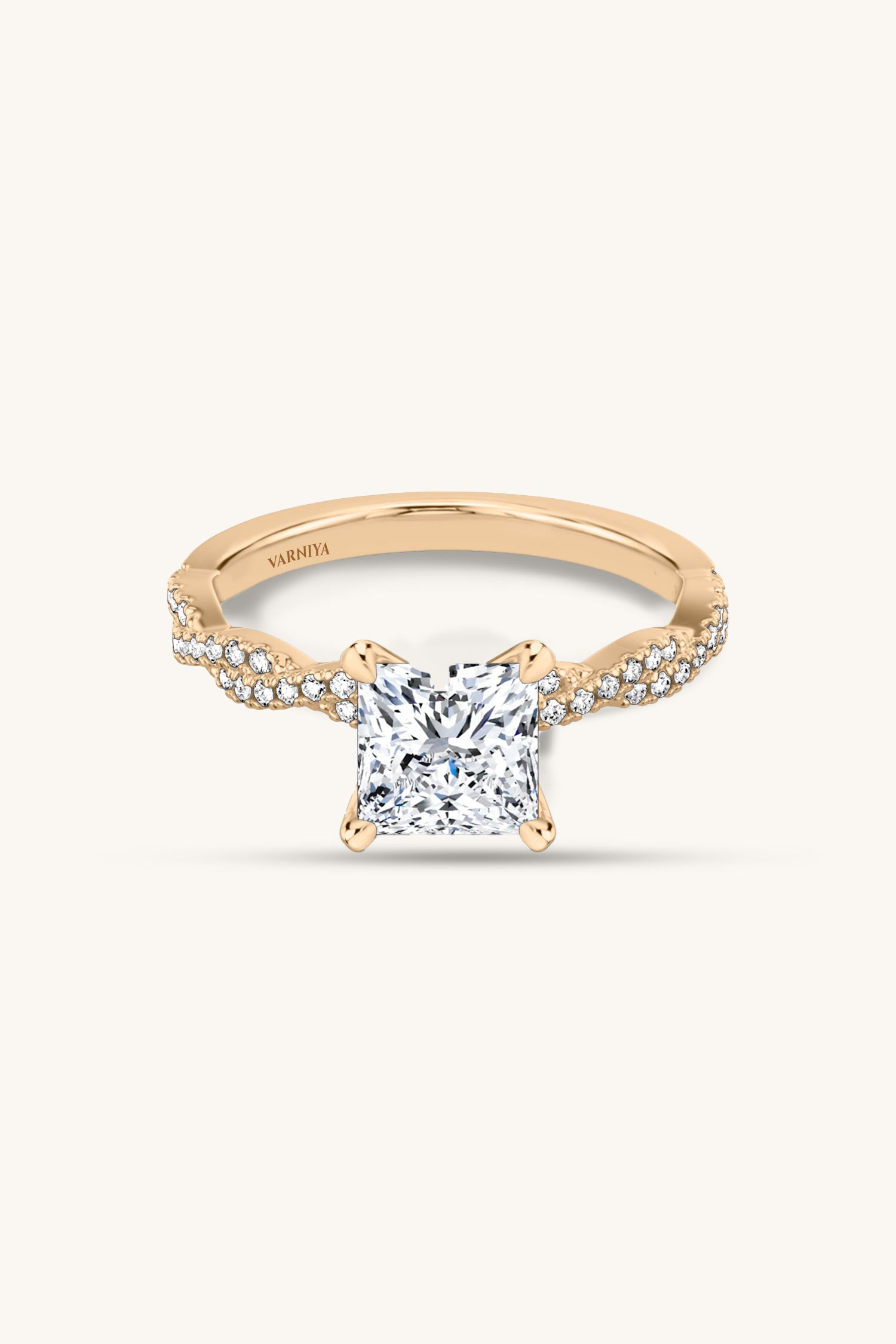 Helena Princess Solitaire Double Pavé Ring