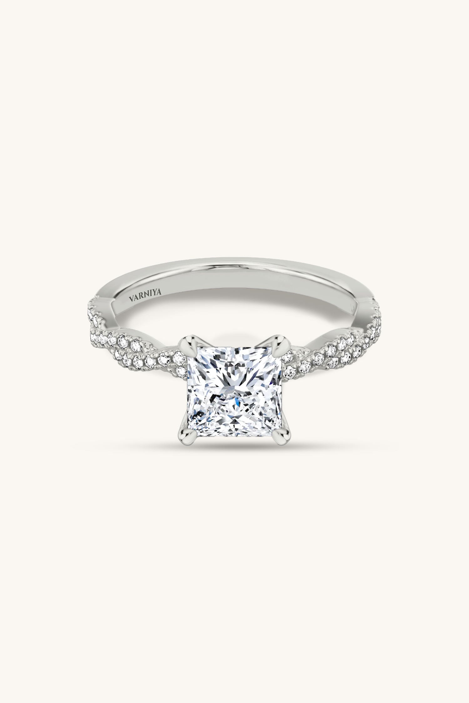 Helena Princess Solitaire Double Pavé Ring