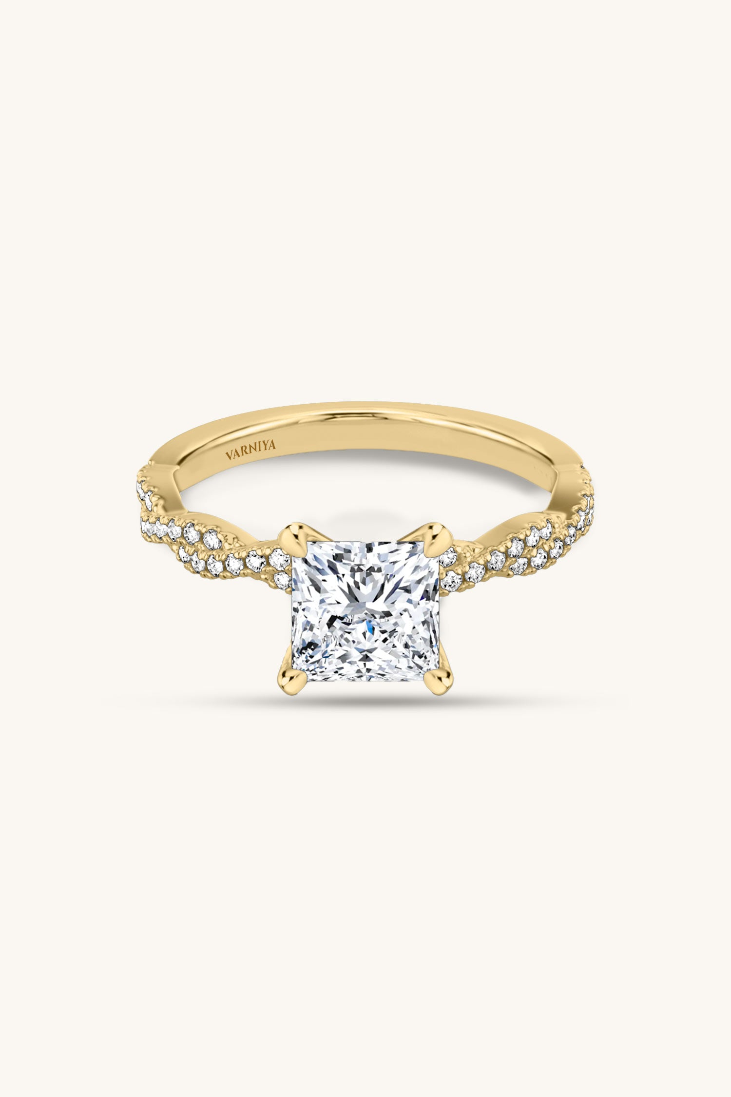 Helena Princess Solitaire Double Pavé Ring