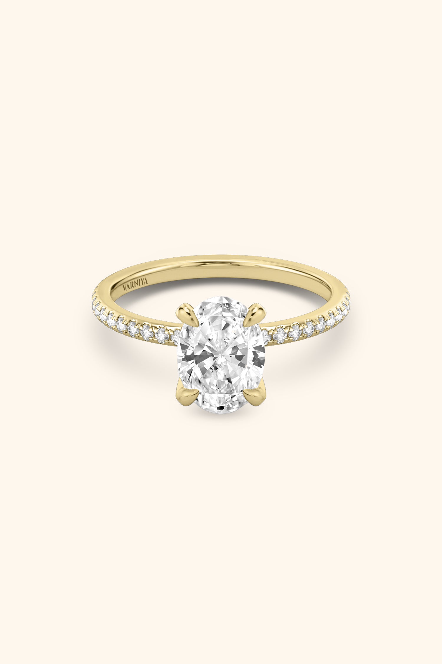 4 Prong Classic Grace Oval Solitaire Pavé Premium Ring