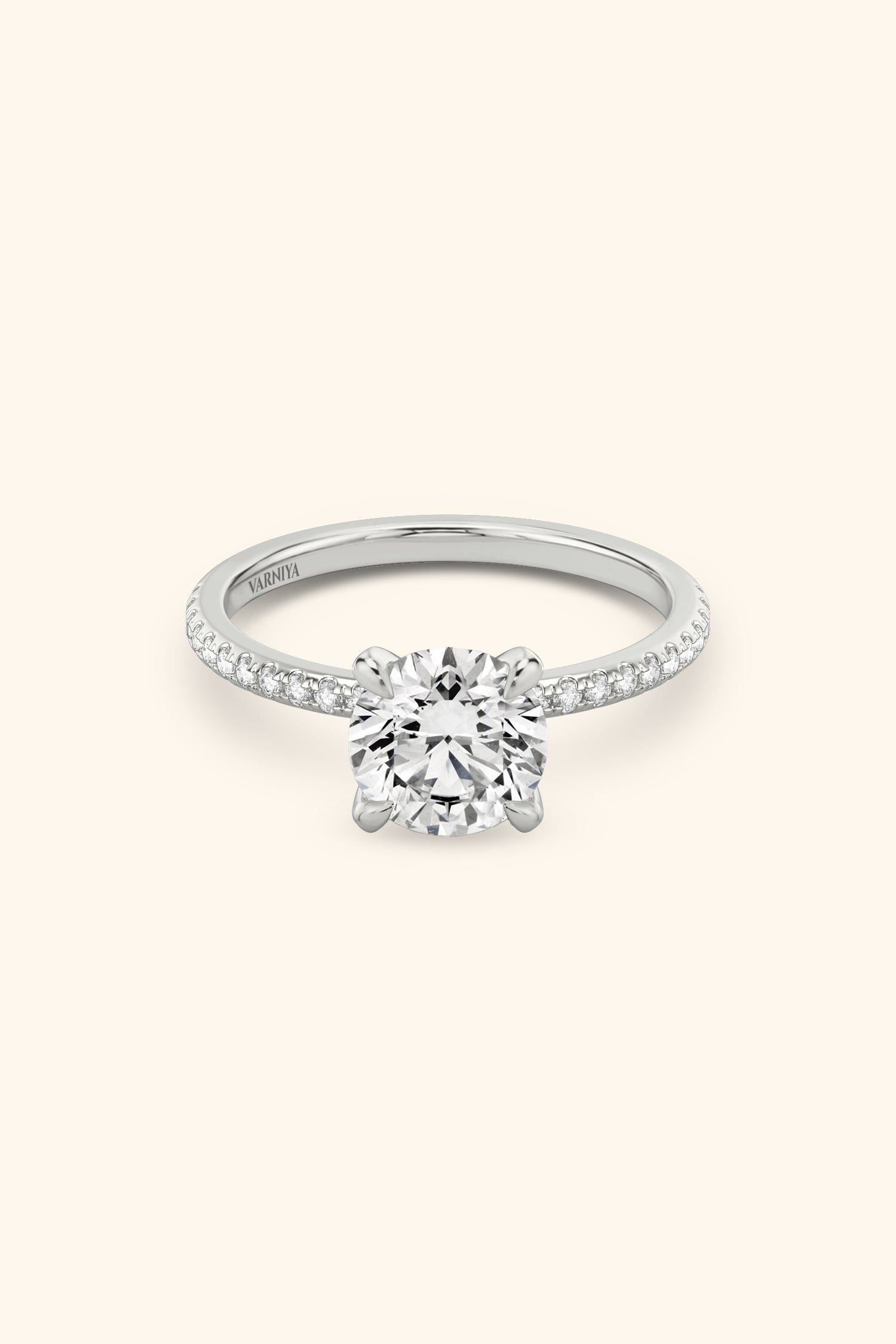 4 Prong Classic Grace Round Brilliant Solitaire Pavé Premium Ring
