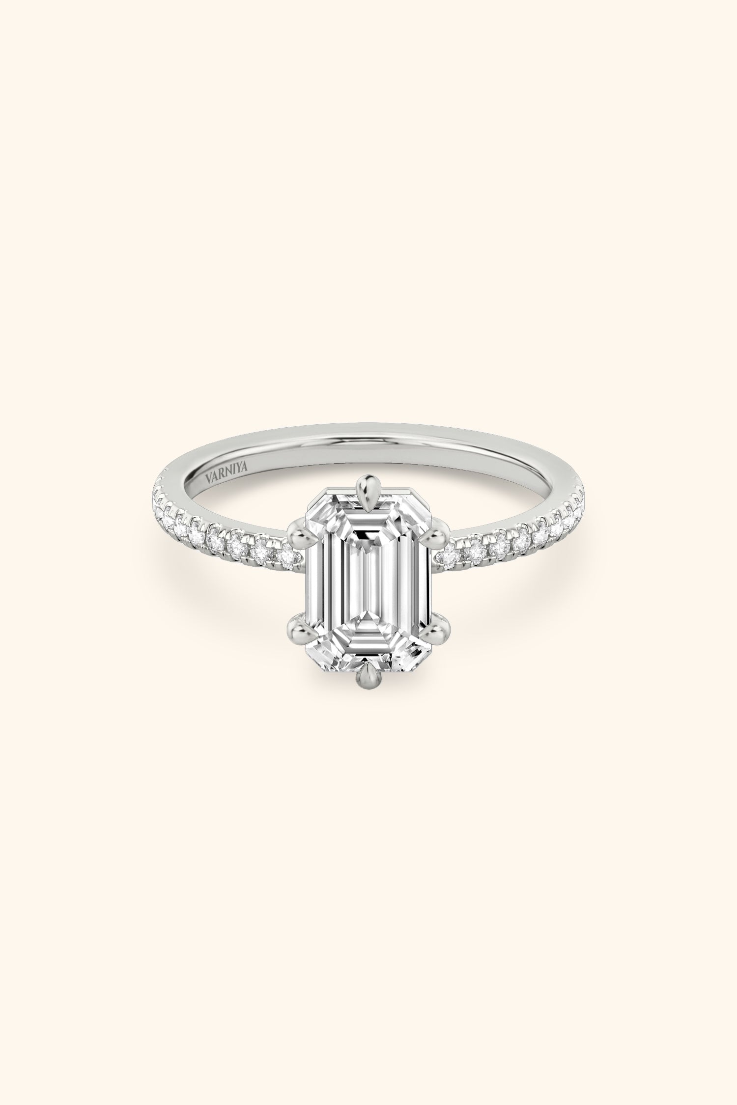 6 Prong Classic Grace with Emerald Solitaire Pavé Ring