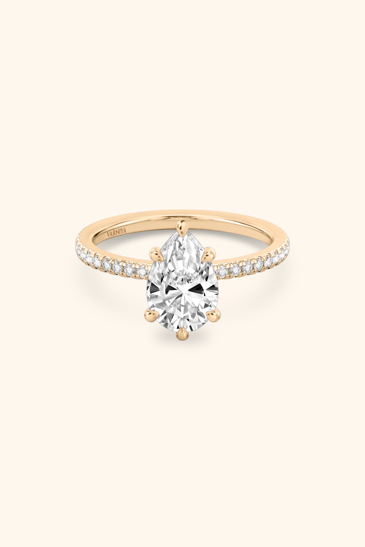 6 Prong Classic Pear Solitaire Pavé Ring