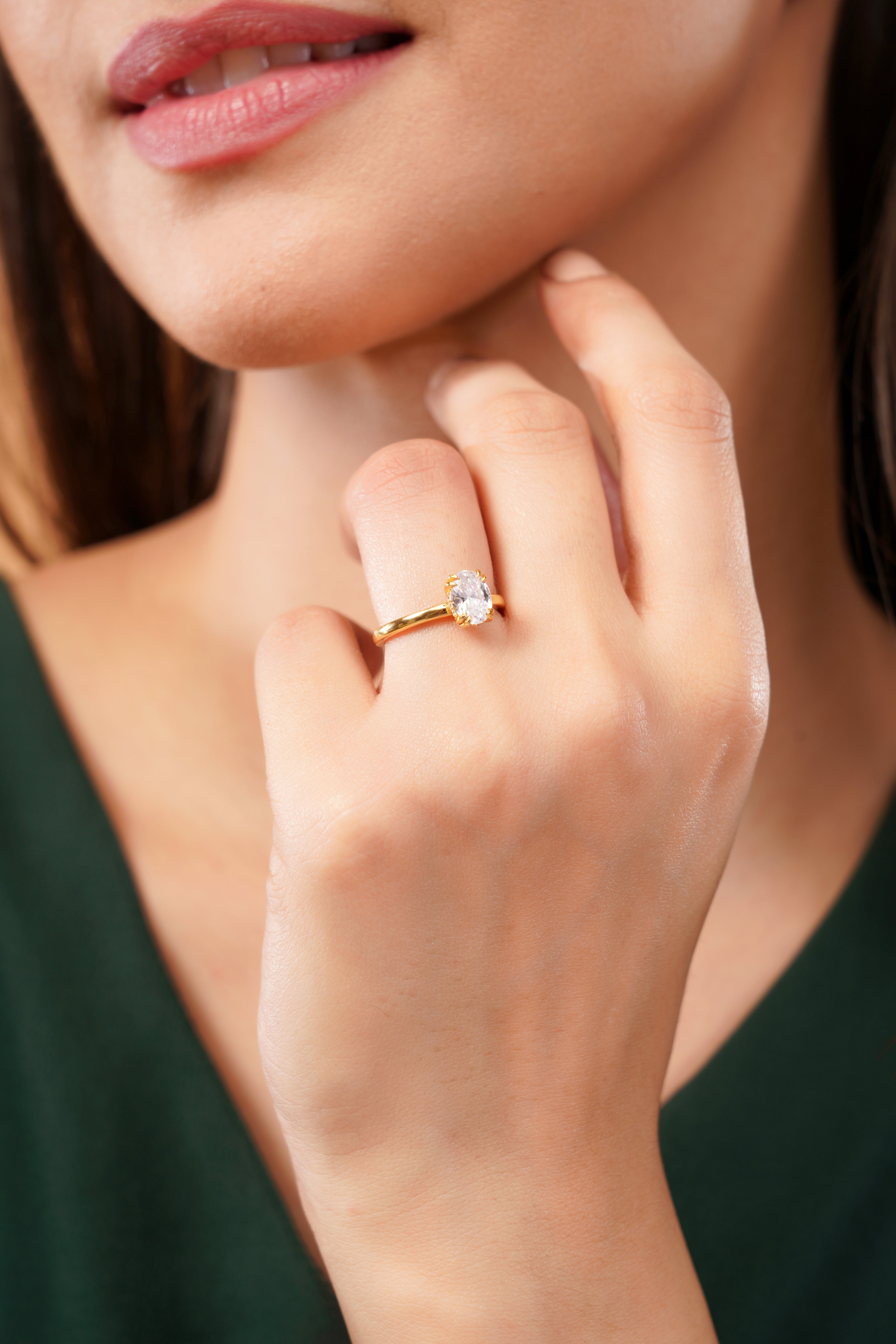 Fiara Double Prong Oval Solitaire Engagement Ring