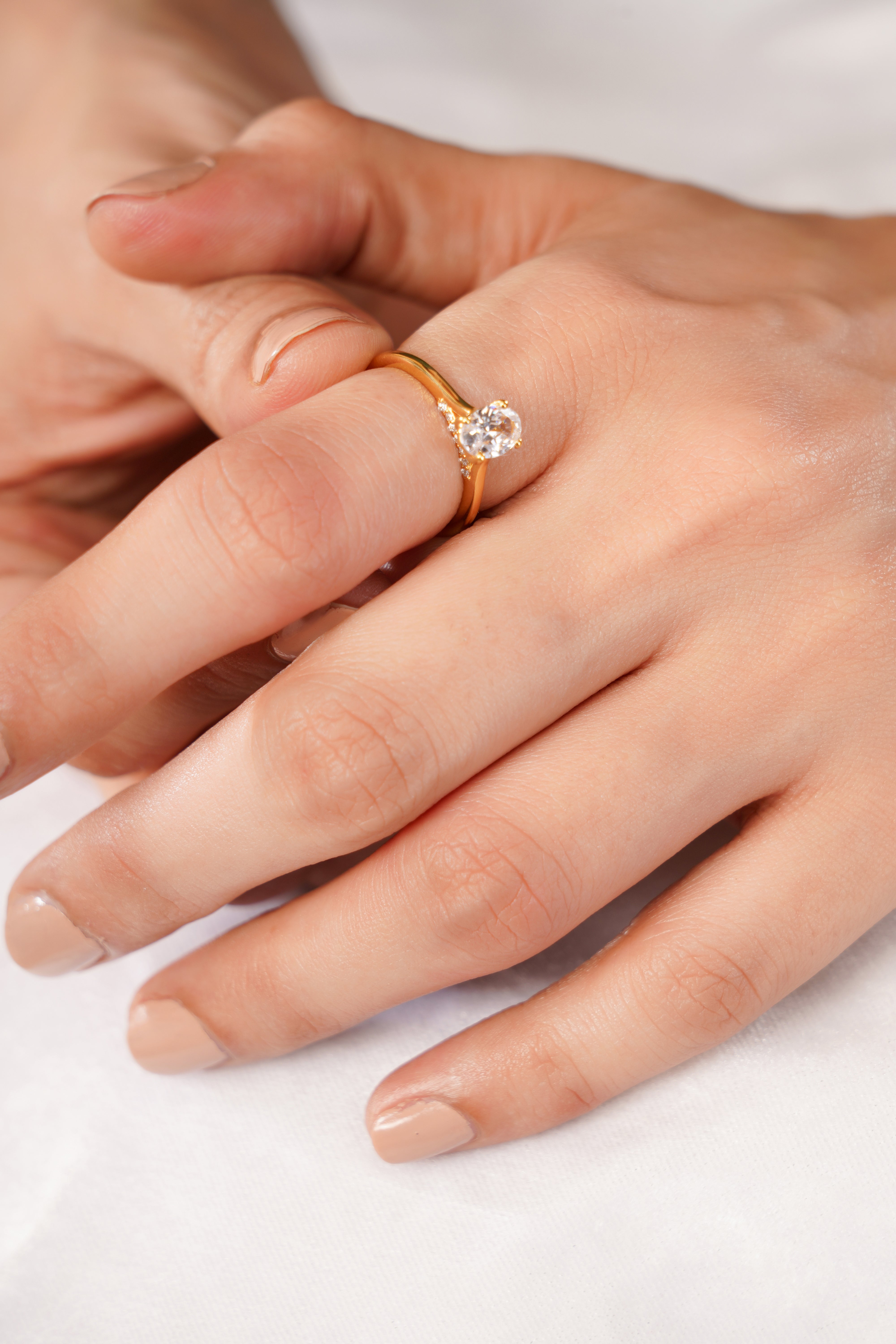 Hidden Halo Oval Cathedral Engagement Ring