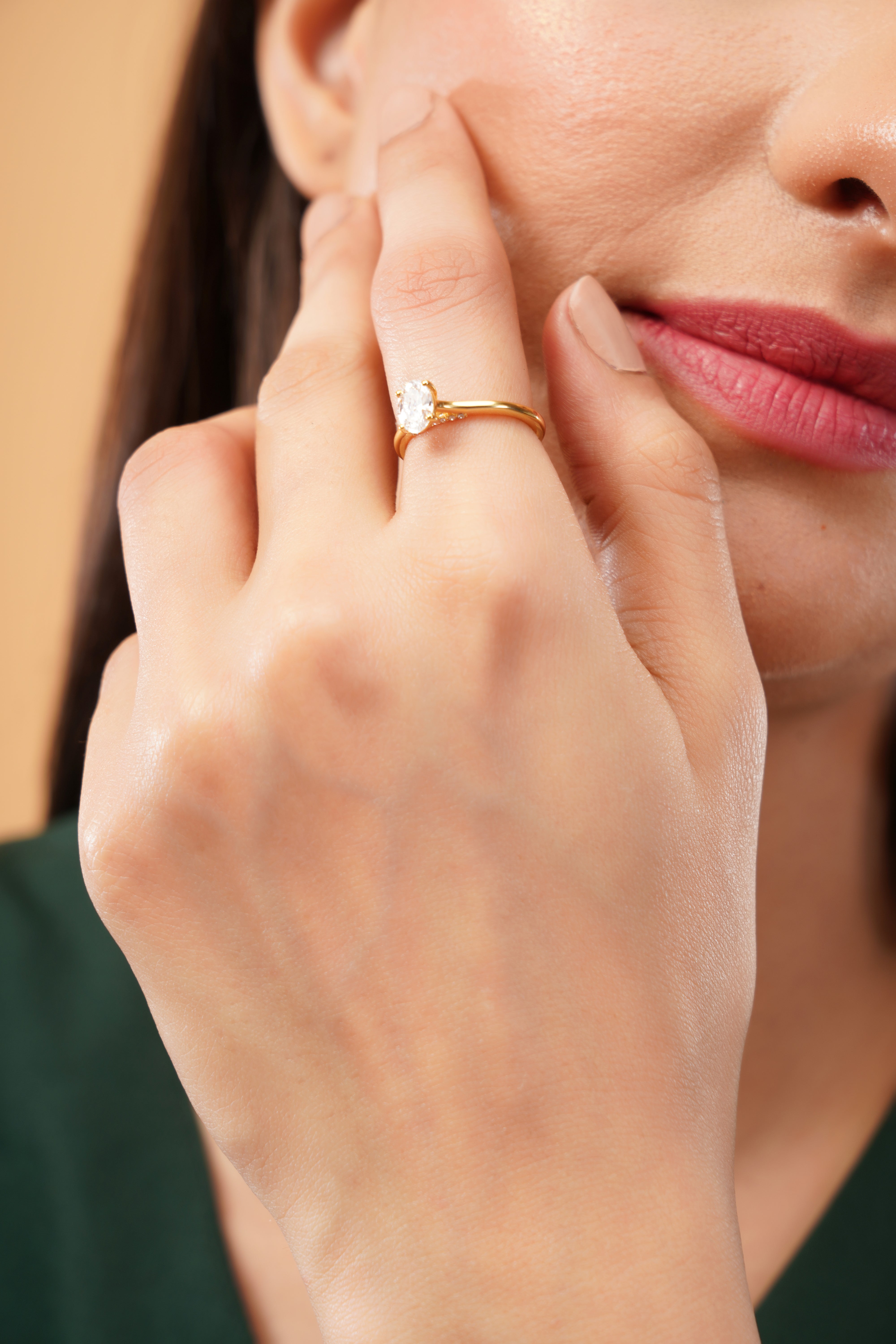 Hidden Halo Oval Cathedral Engagement Ring