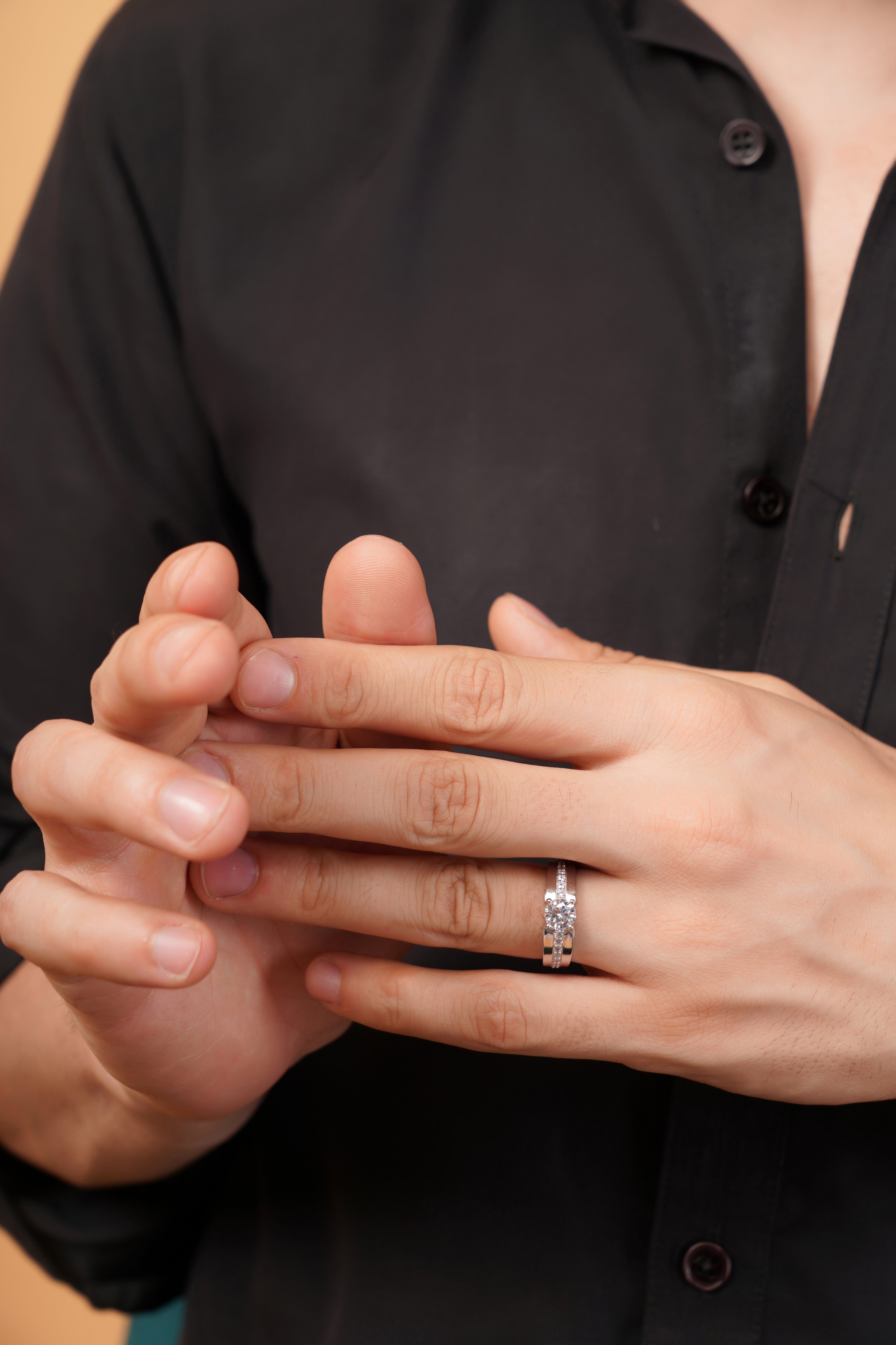 Magnate Mens Pavé Band with a Round Solitaire