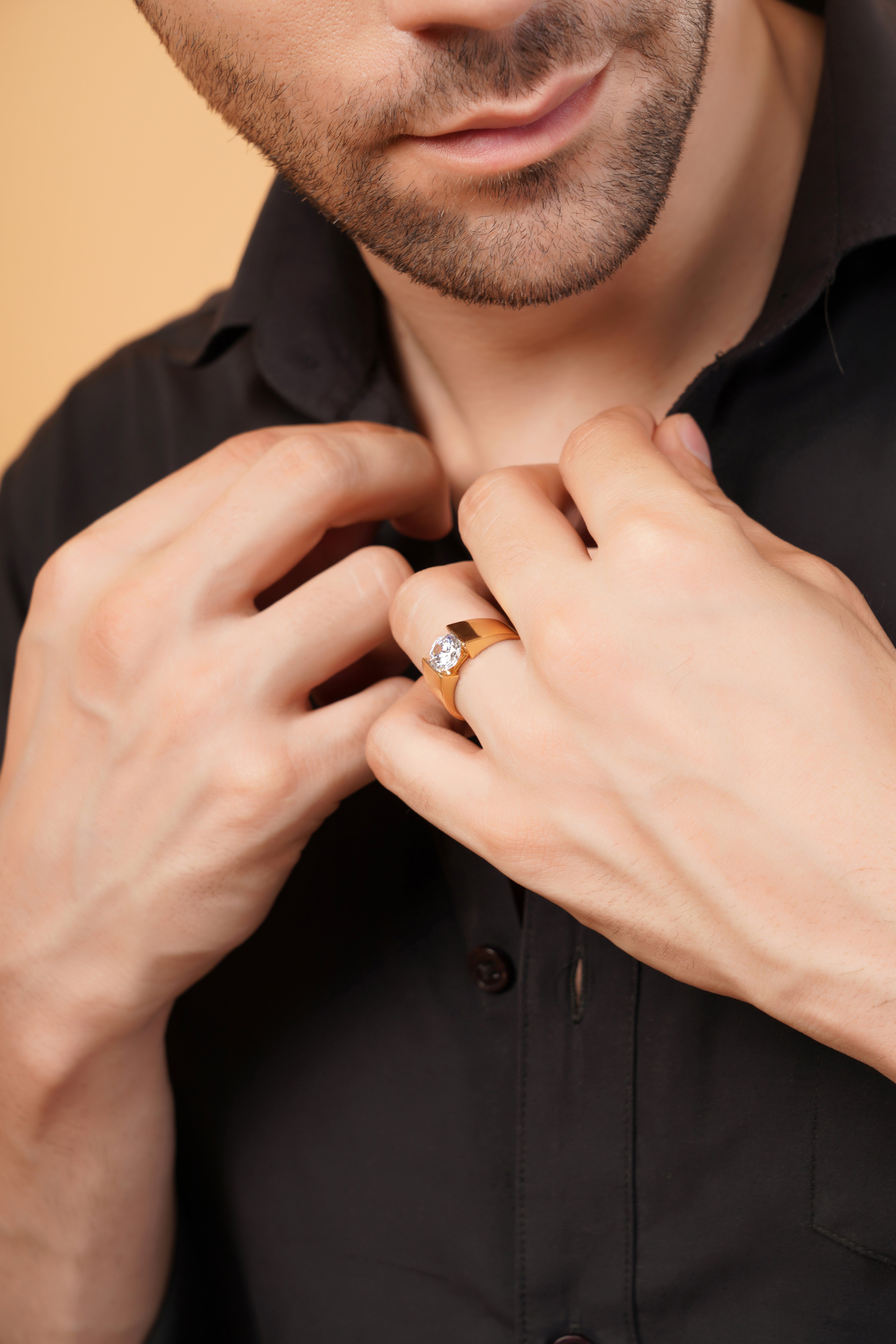 Emblem Men's Band with a Round Solitaire