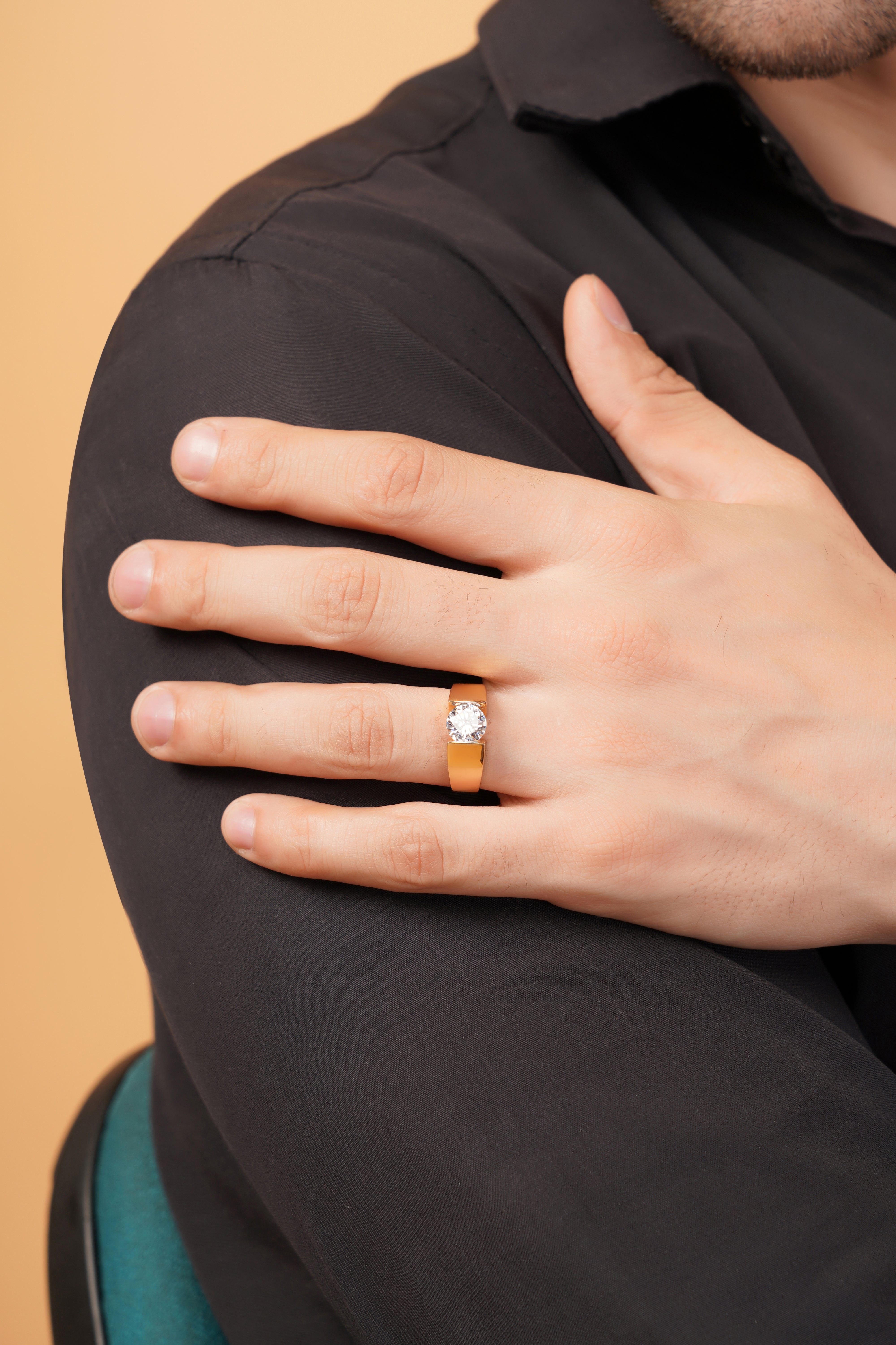 Emblem Men's Band with a Round Solitaire