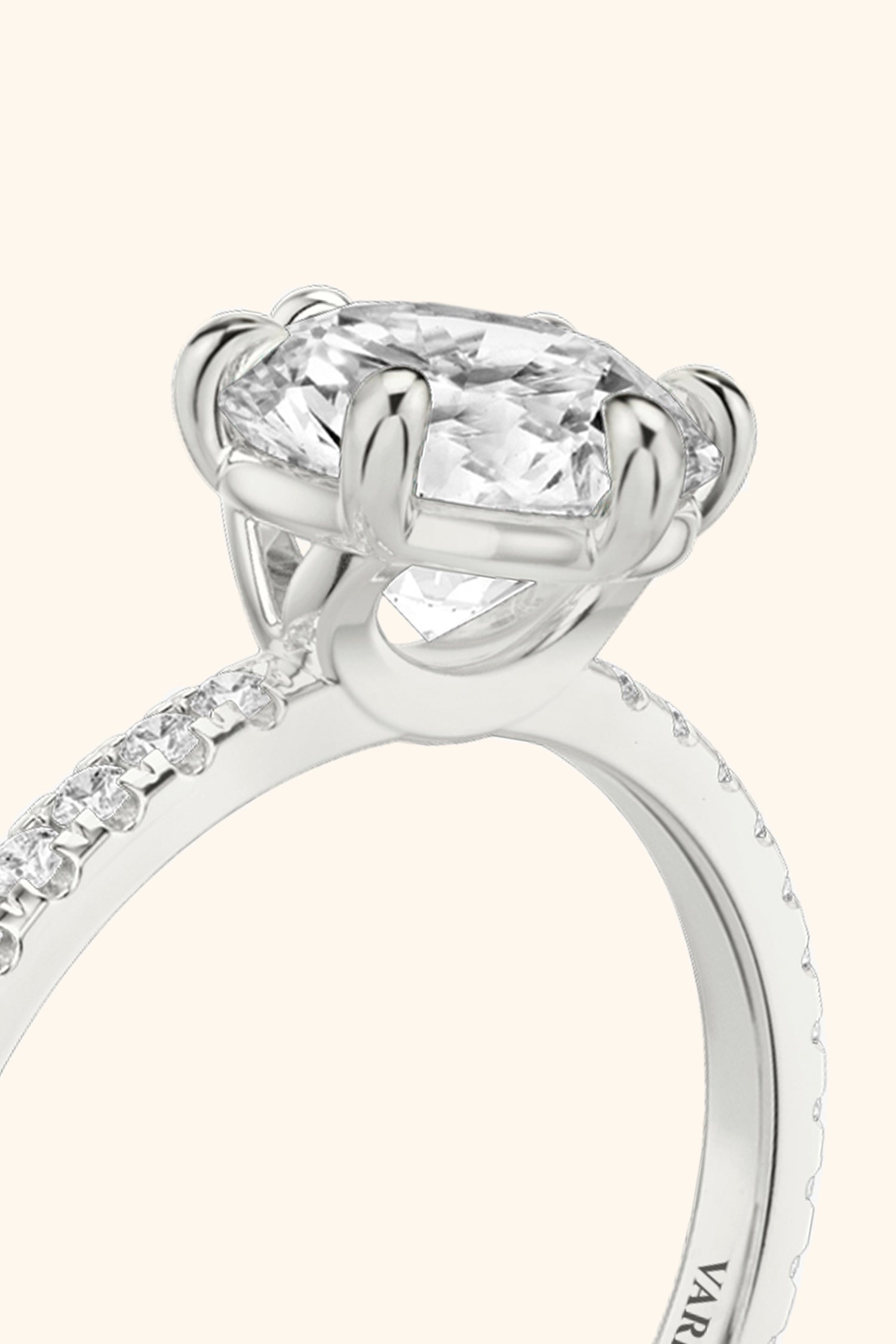 6 Prong Classic Round Brilliant Solitaire Pavé Ring