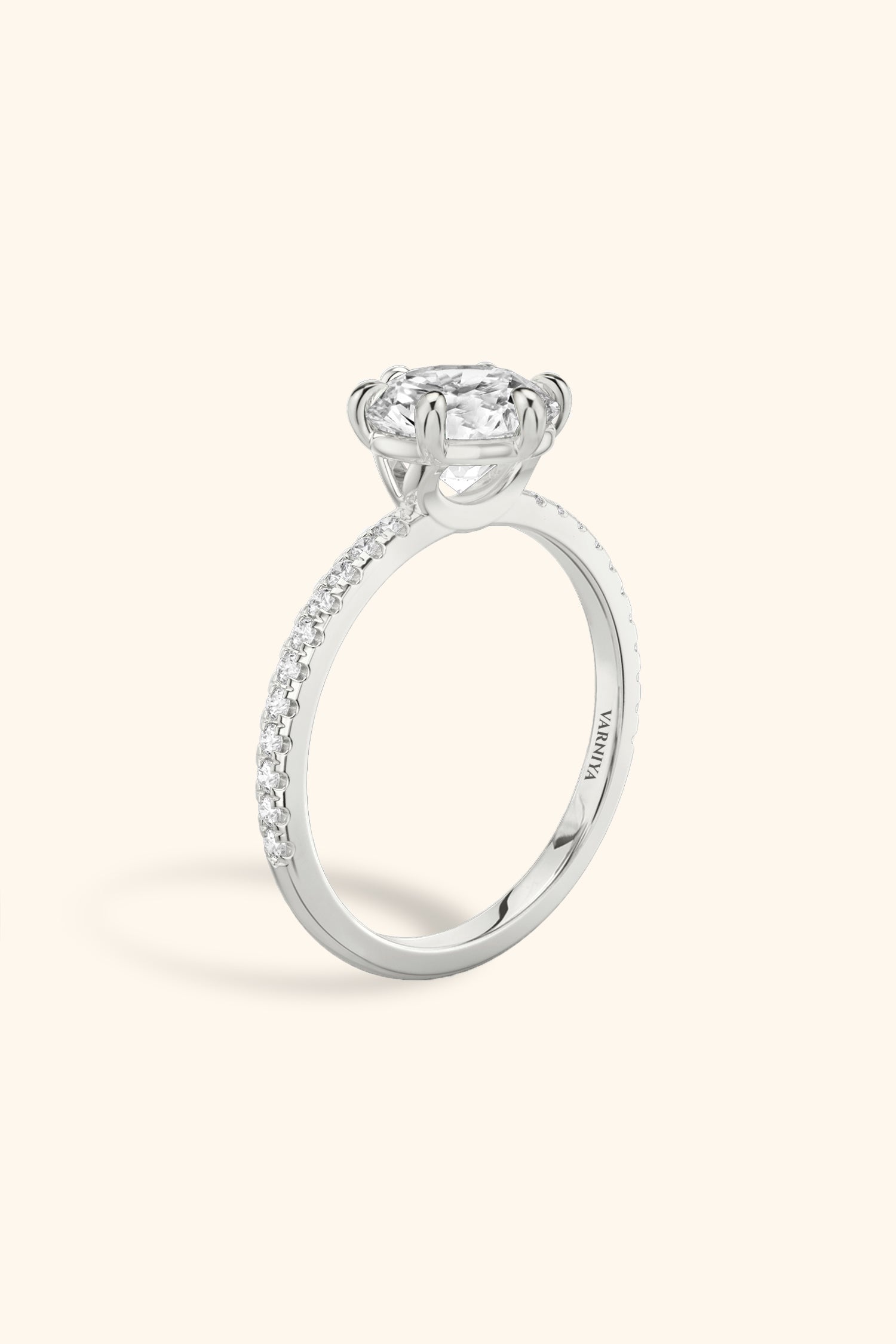 6 Prong Classic Round Brilliant Solitaire Pavé Ring
