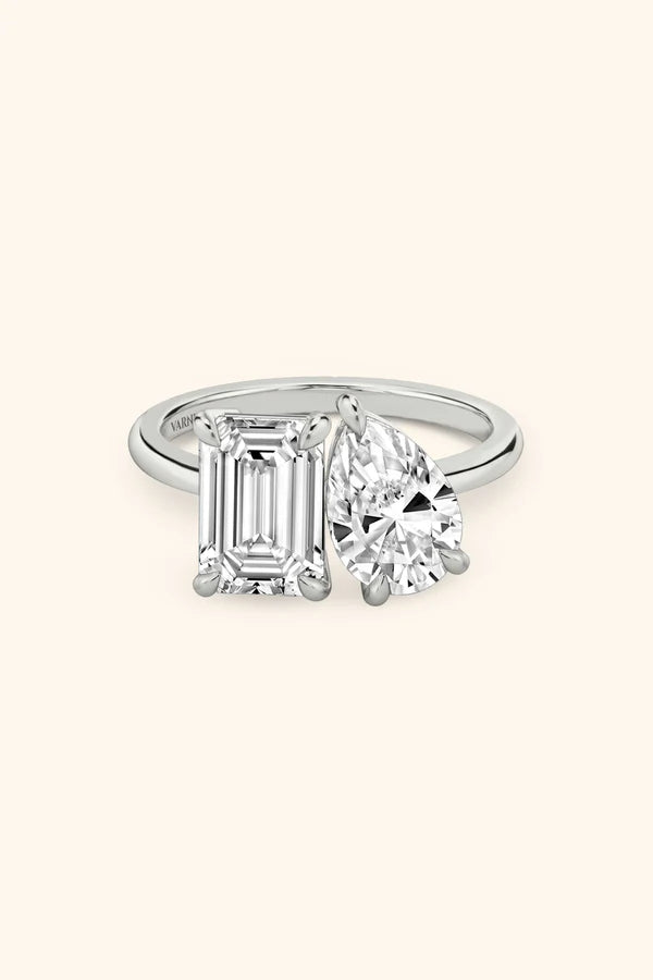 Luminosa Emerald and Pear Solitaire Ring in Ring Size 8