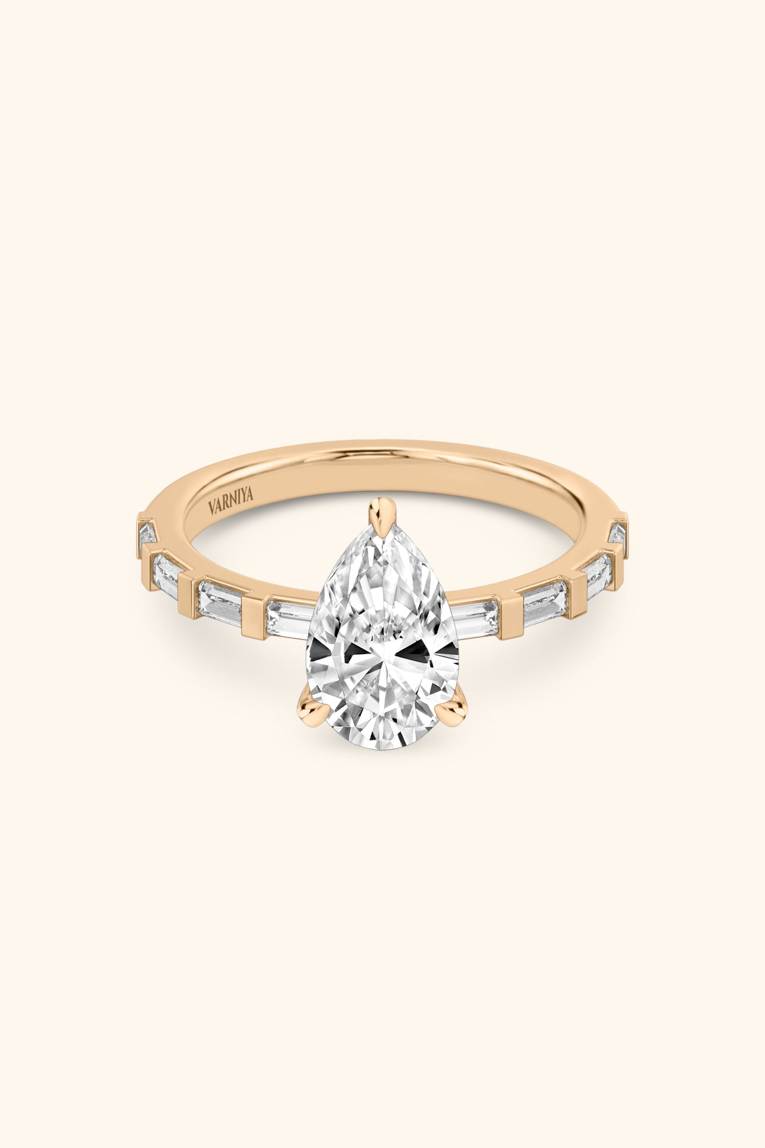 French Bar with Pear Solitaire Ring
